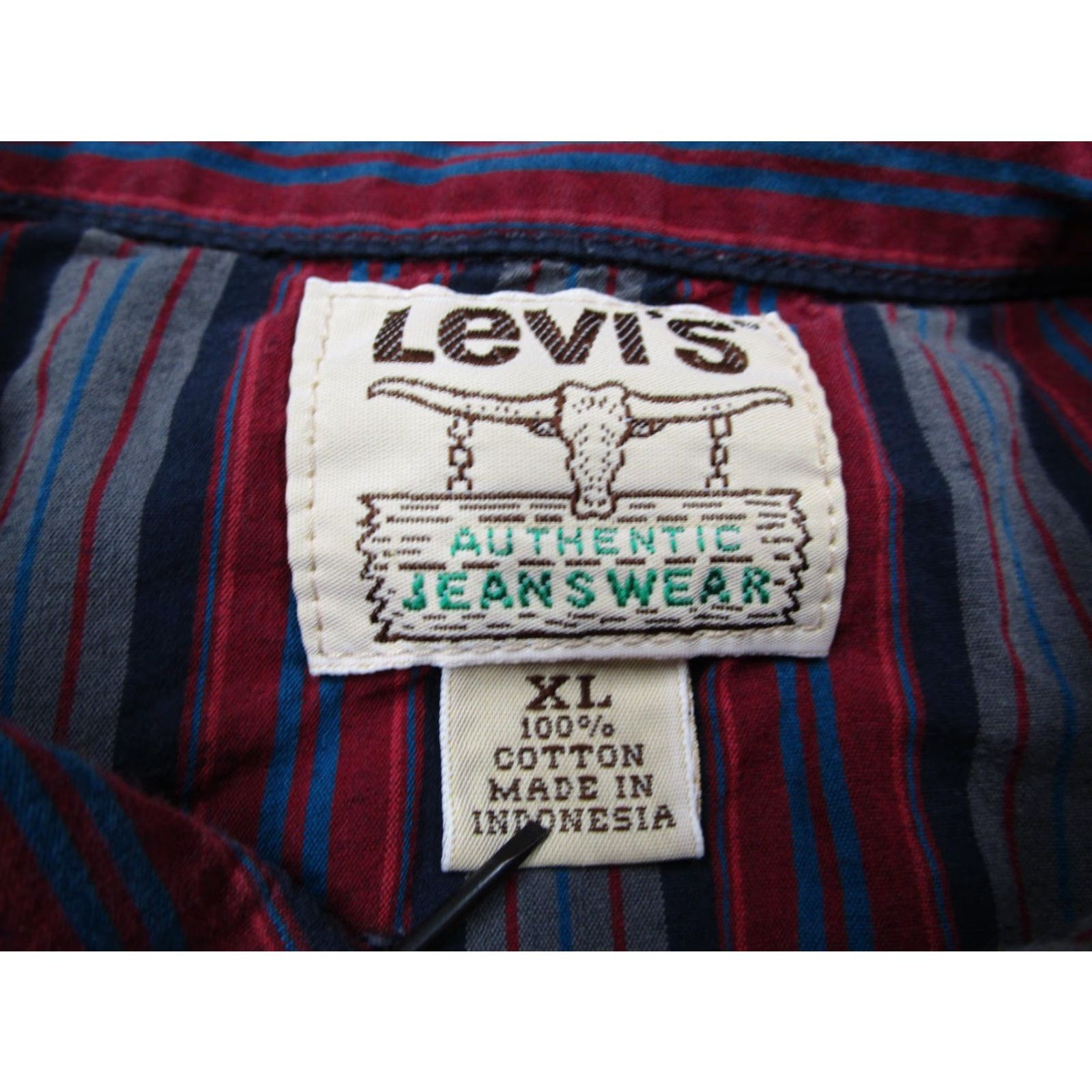 Levi's VINTAGE Levi's Shirt Mens XL Western Pearl Snap Pockets Striped Button-Up Red/Blue/Gray 100% Cotton Cowboy Western Mens Size US XL / EU 56 / 4 - 2 Thumbnail