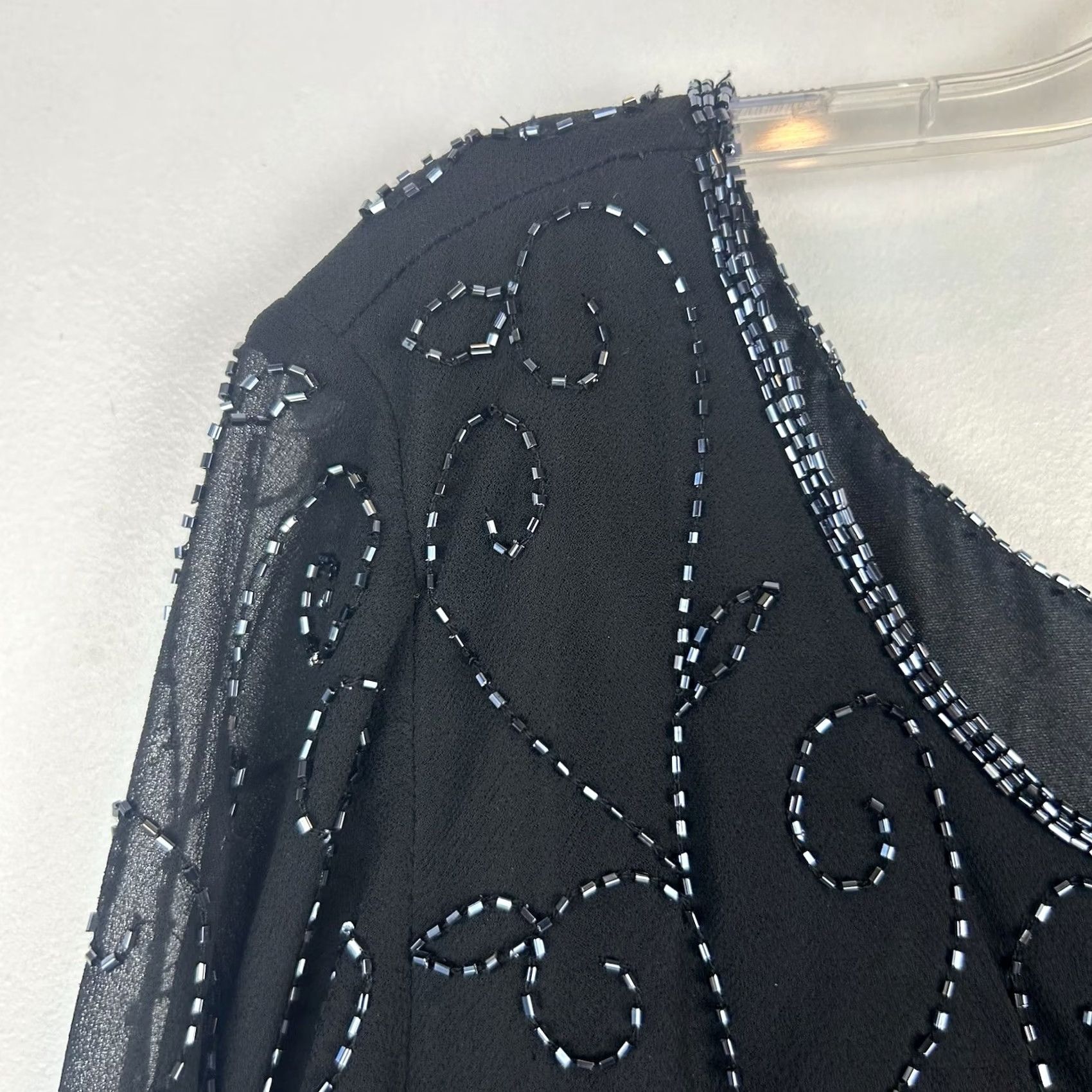 Vintage JKARA Evening Gown Womens 16W Black Chiffon Beaded Wedding Black Tie Event A-Line Long Dress 3/4 Sleeve Round Neck Formal Party/Cocktail Size XXL / US 16-18 / IT 52-54 - 4 Thumbnail