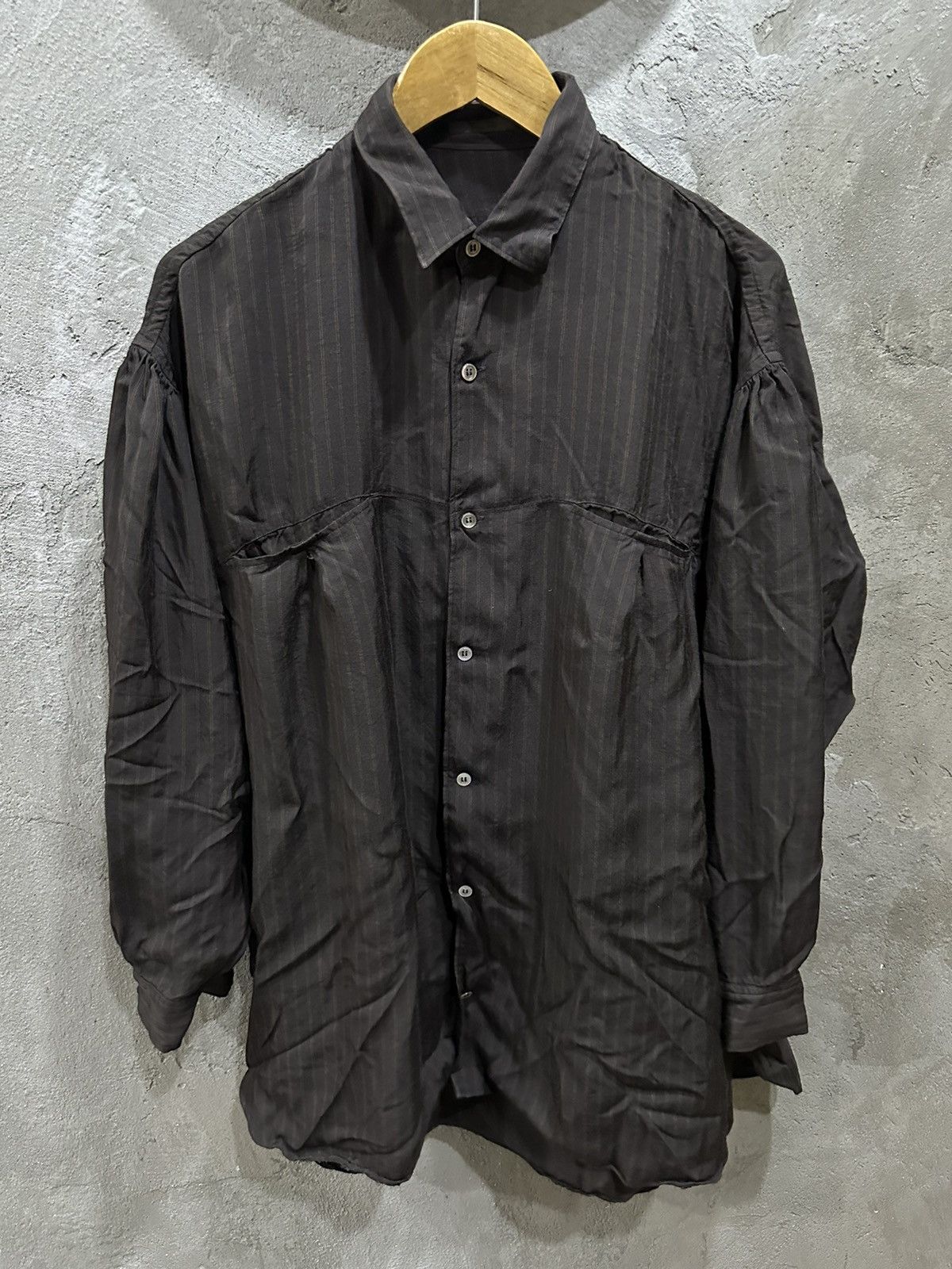 image of Yohji Yamamoto x YS For Men 1990 - Y’S For Men Double Pocket Striped Rayon Shirt in Black (Size XL)