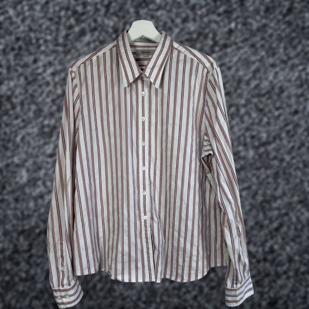 Faconnable Faconnable Womens Striped Button-Up Shirt White & Red XL Cotton Stretch Casual Size XL / US 12-14 / IT 48-50 - 1 Thumbnail