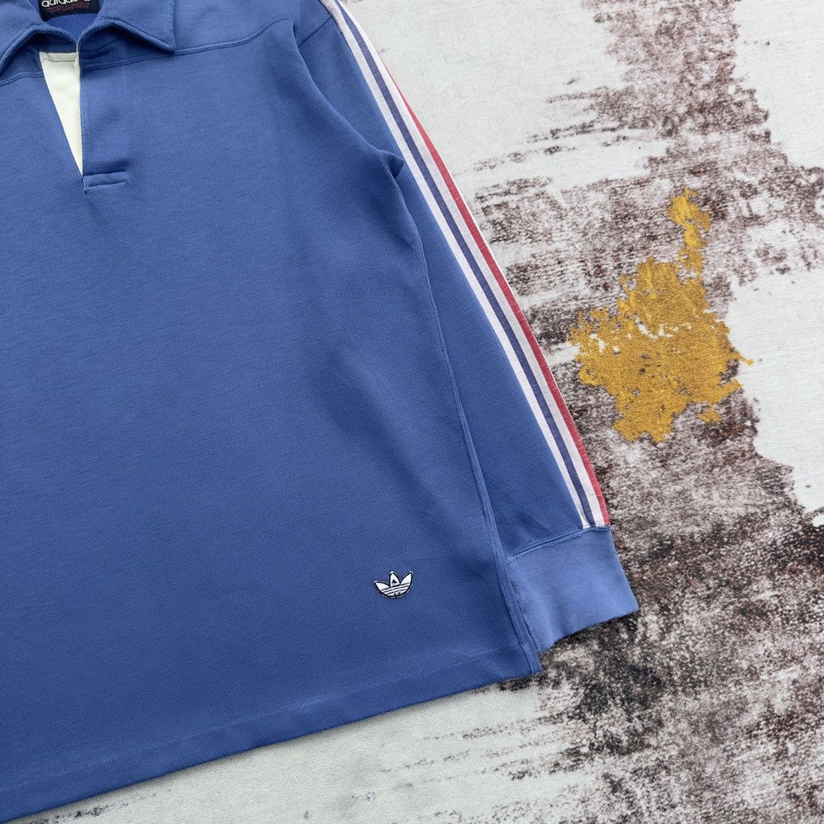 Adidas VINTAGE ADIDAS DESCENTE 3-STRIPES RUGBY SHIRT 1980s BLUE Size US L / EU 52-54 / 3 - 5 Thumbnail