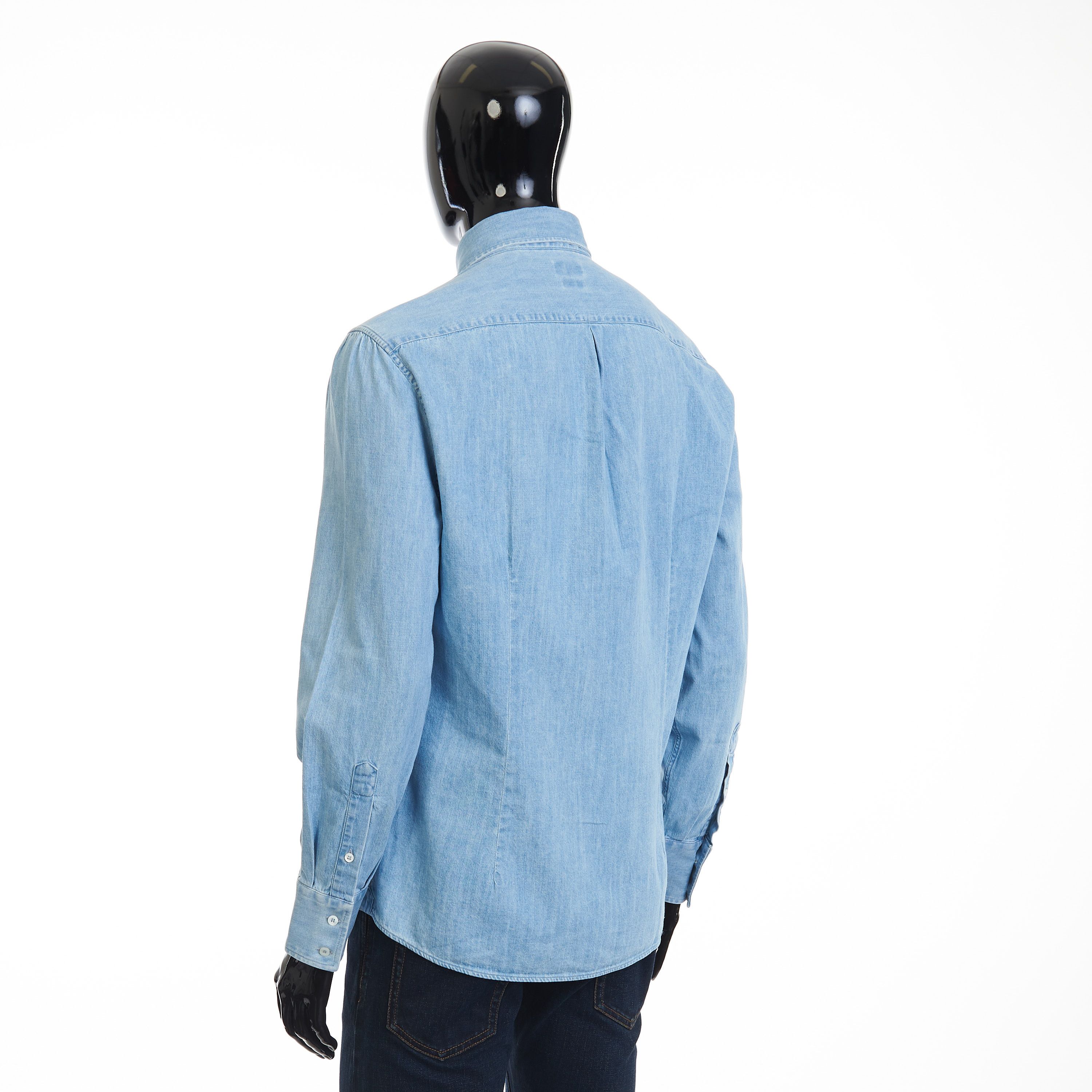 Brunello Cucinelli Denim Shirt - Slimfit, Button Down, Light Blue Cotton Size US M / EU 48-50 / 2 - 4 Thumbnail