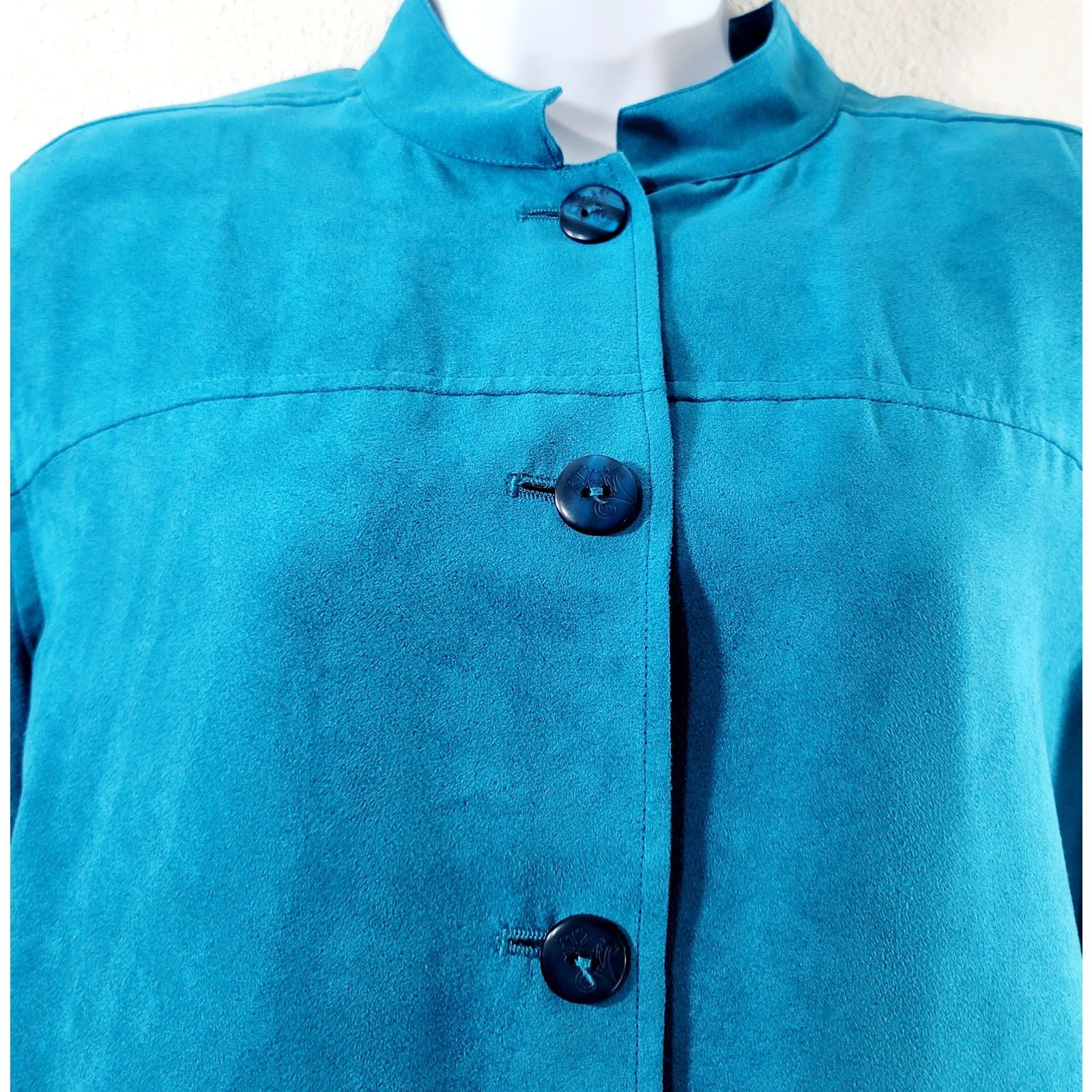 Other Draper's & Damon's Blue Teal Suede Button Up Blazer Large Size L / US 10 / IT 46 - 2 Thumbnail