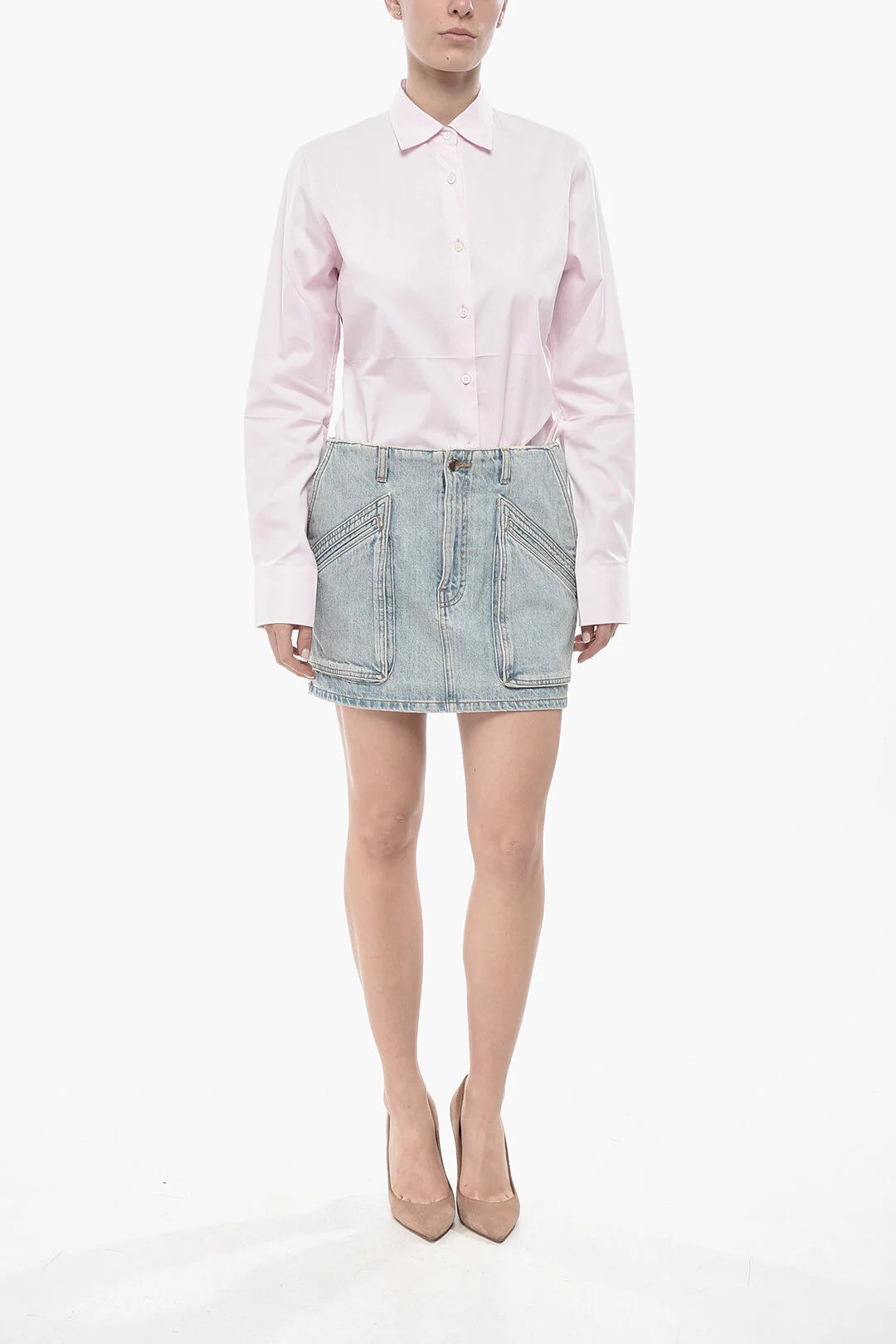 Amiri og1mm0426 Denim Multi-Pocket Mini Skirt in Light Blue Size 28" / US 6 / IT 42 - 4 Thumbnail