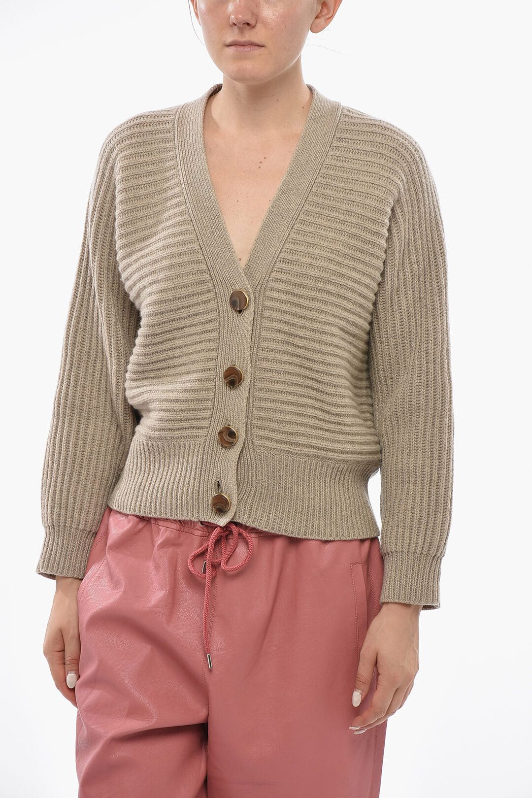 Cashmere And Wool V-Neck Cardigan in Beige, Women's (Size Xs)