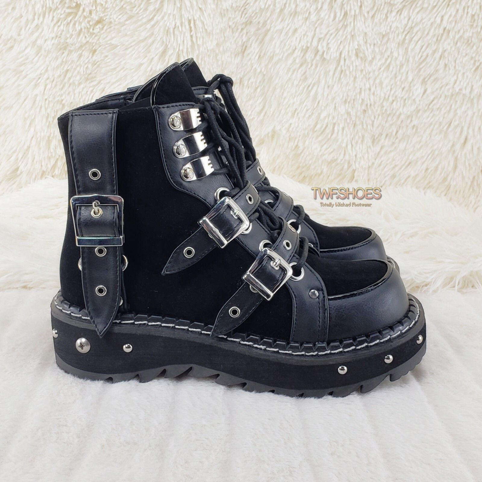 Demonia Cult DEMONIA Emily 278 Black 1.25" Studded Platform Multi Strap Size US 7 / IT 37 - 6 Thumbnail
