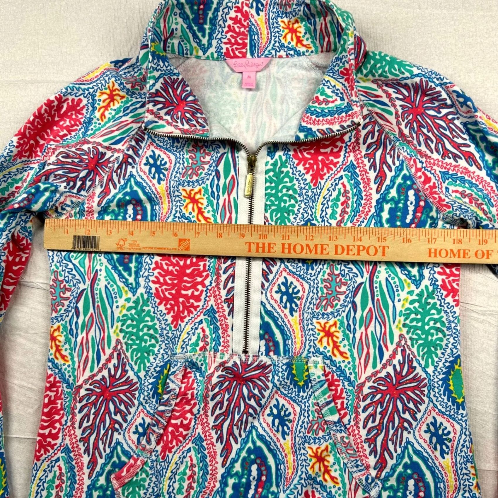 Lilly Pulitzer Lilly Pulitzer Top Womens M 1/2 Zip Pullover Geometric Coral Multicolor Mock Neck Sweatshirt Sweater Size M / US 6-8 / IT 42-44 - 7 Thumbnail