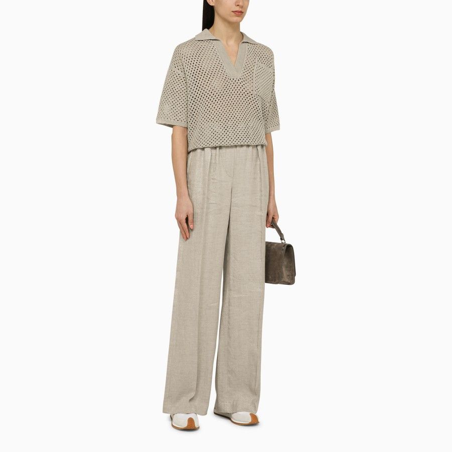 Brunello Cucinelli o1d2blof0824 Linen Wide Trousers in Light Gray Size 42" / US 20 - 2 Thumbnail