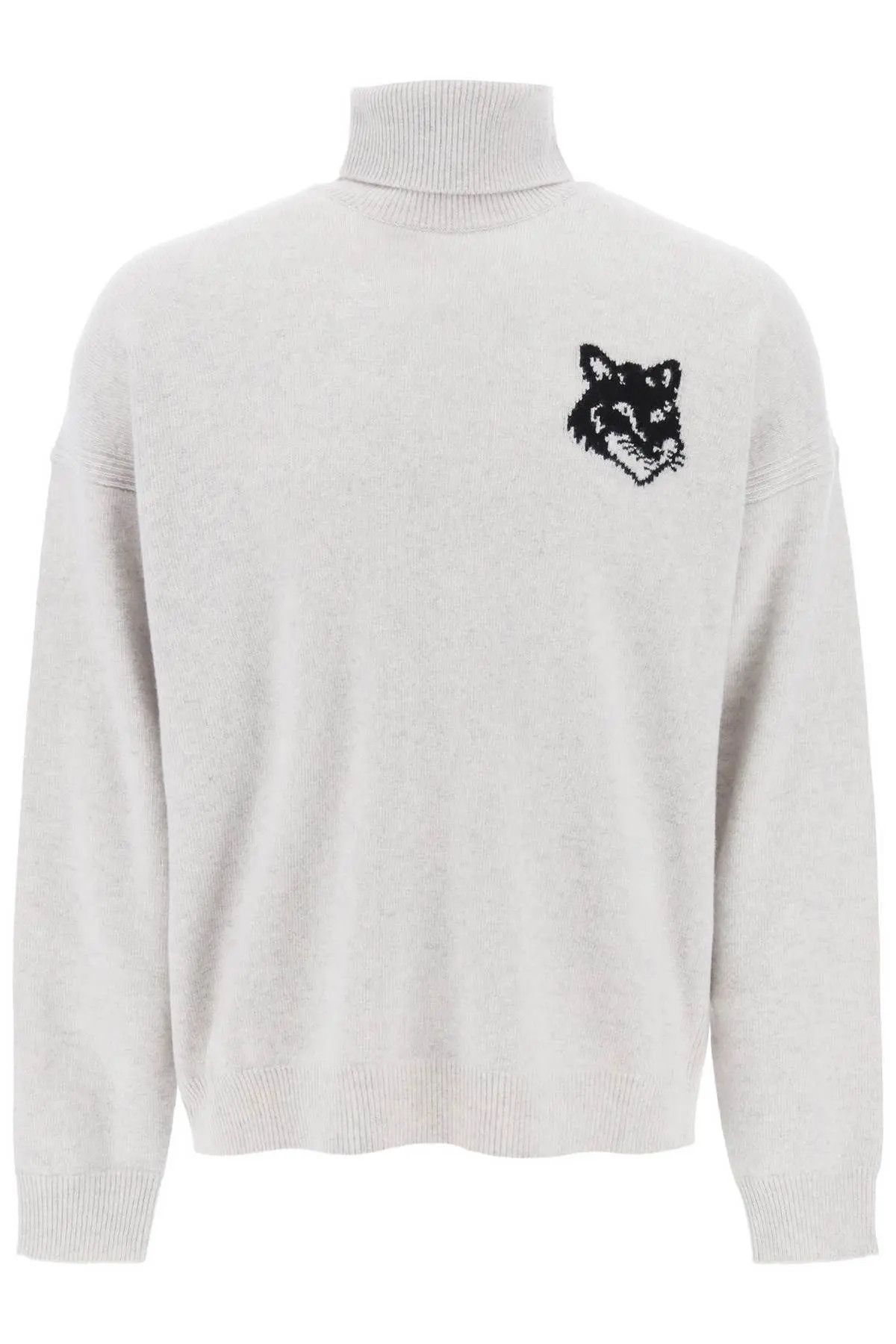 image of Maison Kitsune O1S22I1N0324 Fox Head Inlay Turtleneck Sweater In Grey, Men's (Size Small)