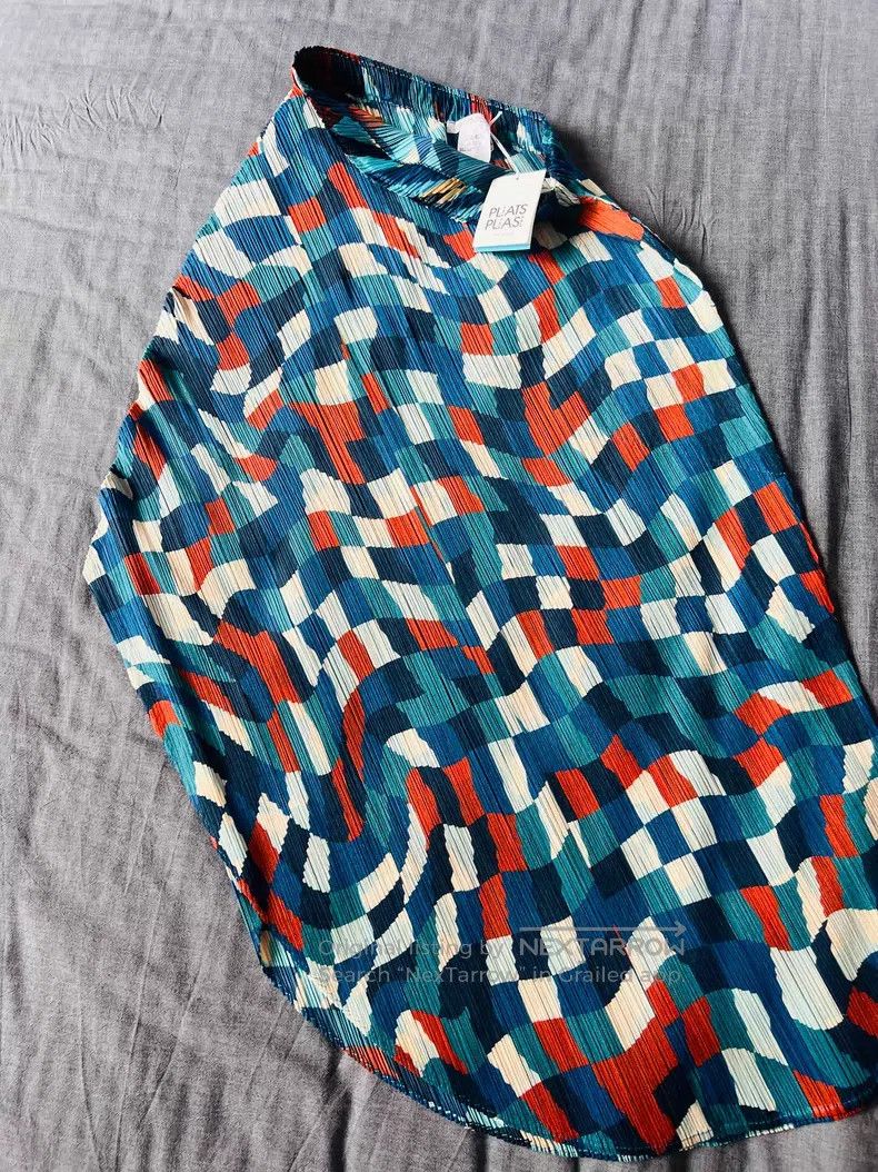Issey Miyake Issey Miyake size:3 Geometric Print Skirt Blue Size 31" - 2 Thumbnail