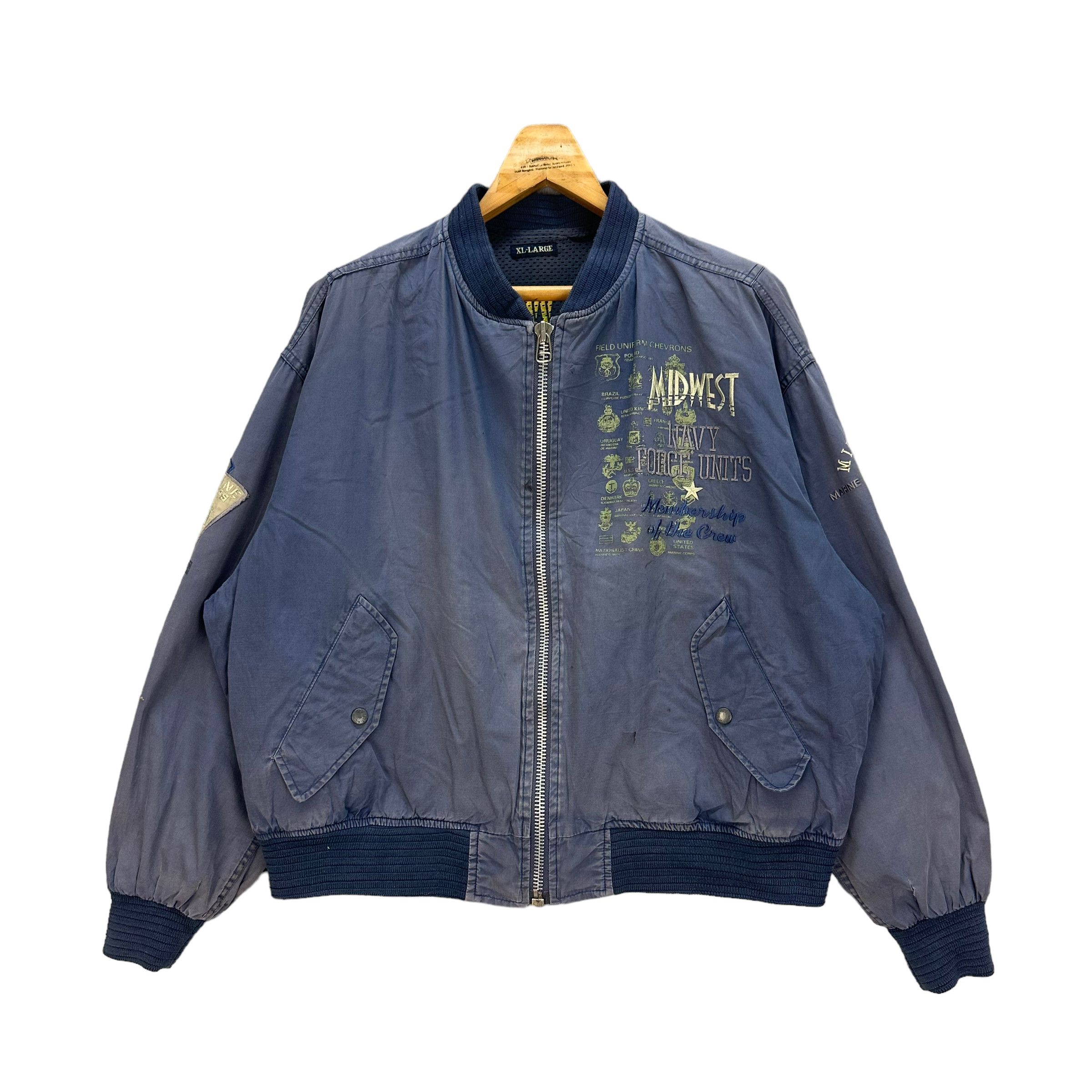 Vintage TRASHED🔥 MIDWEST NAVY FORCE UNITS BOMBER JACKET #7753-168 Size US XL / EU 56 / 4 - 4 Thumbnail
