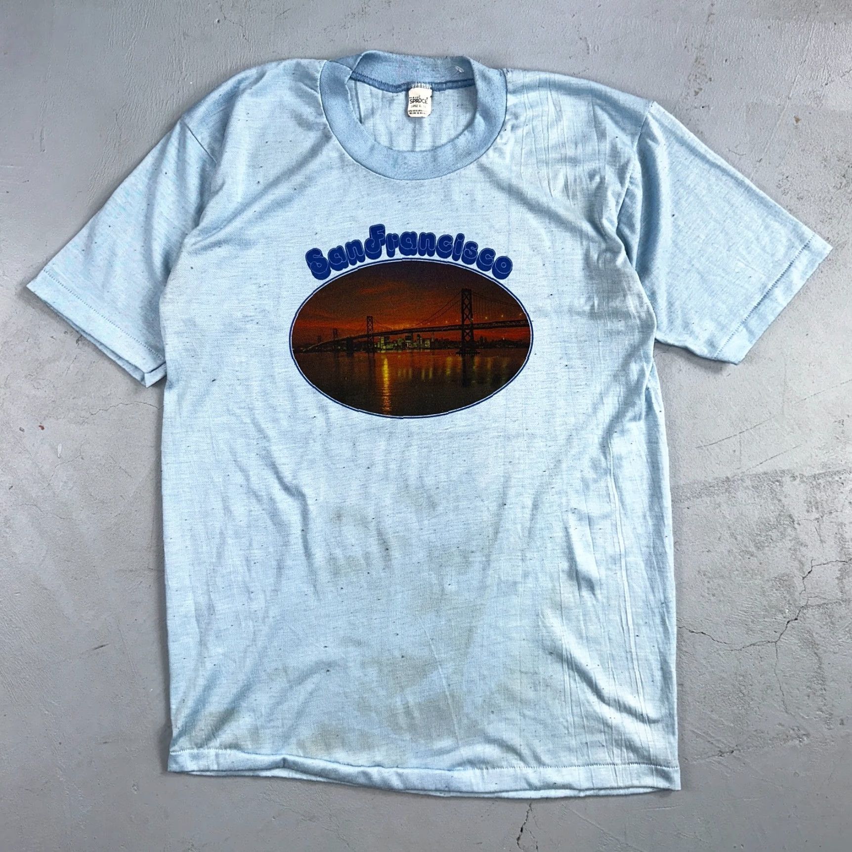 Vintage VINTAGE San Francisco 1970s Spruce T-Shirt Blue L Men Rockabilly USA Bridge 70s 80s 90s Graphic Print Crew Neck Short Sleeve Size US L / EU 52-54 / 3 - 4 Thumbnail