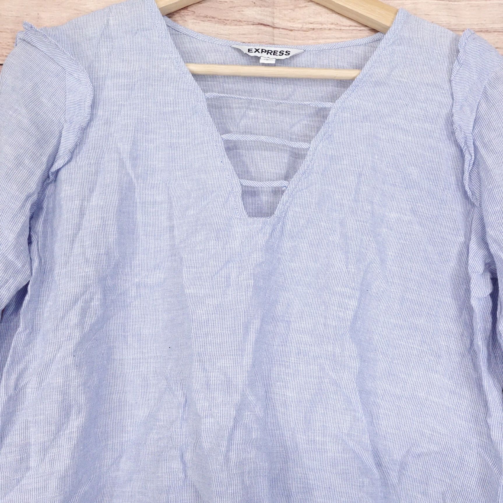 Express Express Women's Long Sleeve Blue Striped Blouse S Casual Seasonal Size S / US 4 / IT 40 - 2 Thumbnail