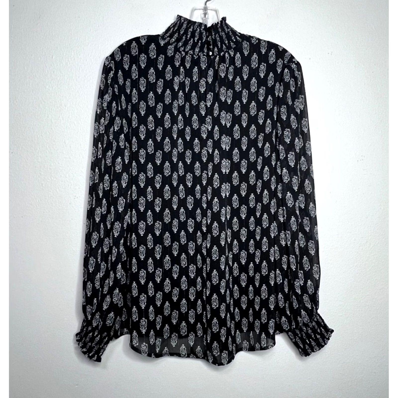 Vintage NY Collection Floral Smocked Mock Neck Top Womens XL Black White Metallic Office Size XL / US 12-14 / IT 48-50 - 2 Thumbnail