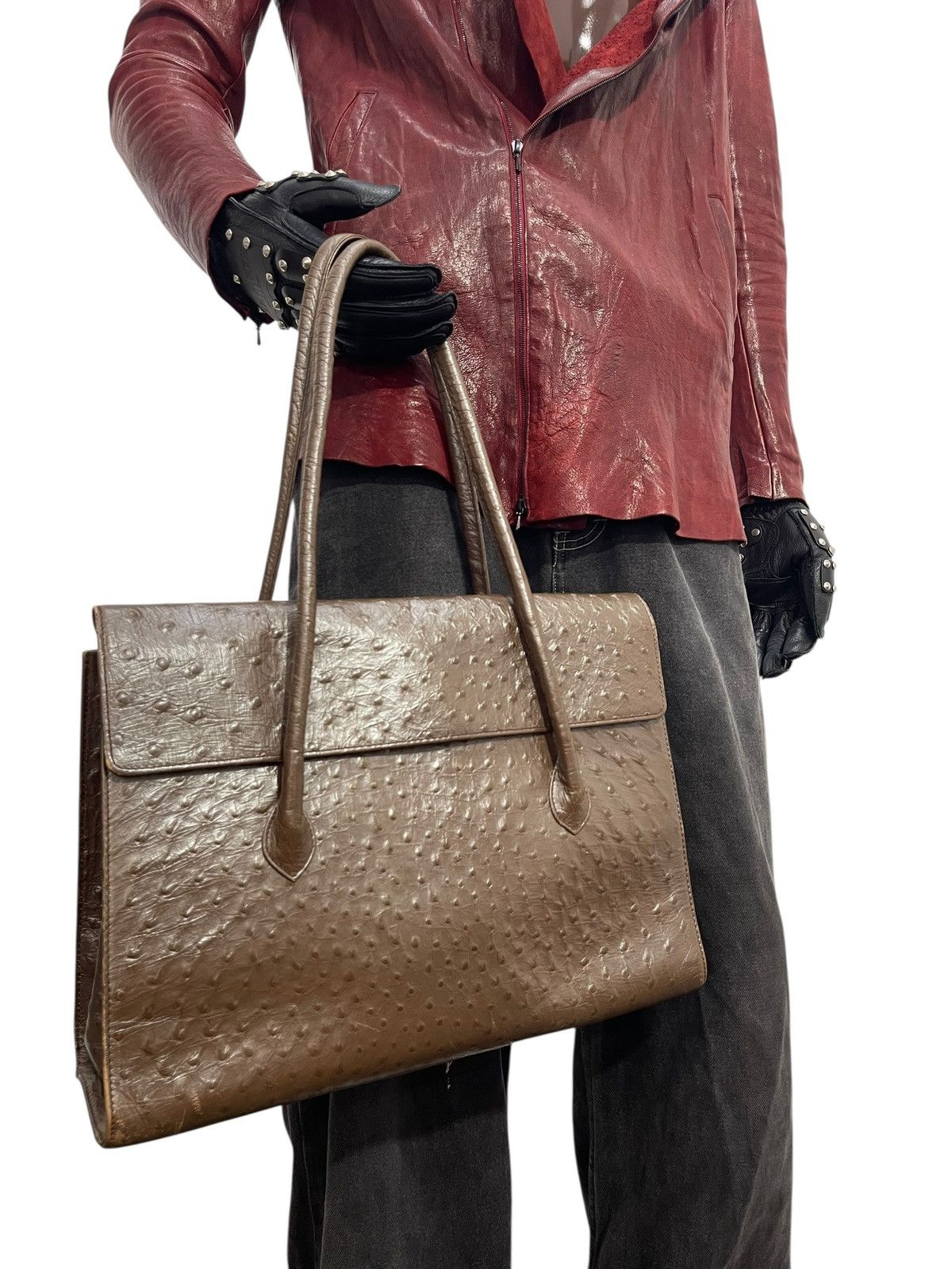 Comme des Garcons × Stussy Full Leather Ostritch Vtg Unknown Japan Shoulder Bag 7🟩 Size ONE SIZE - 4 Thumbnail