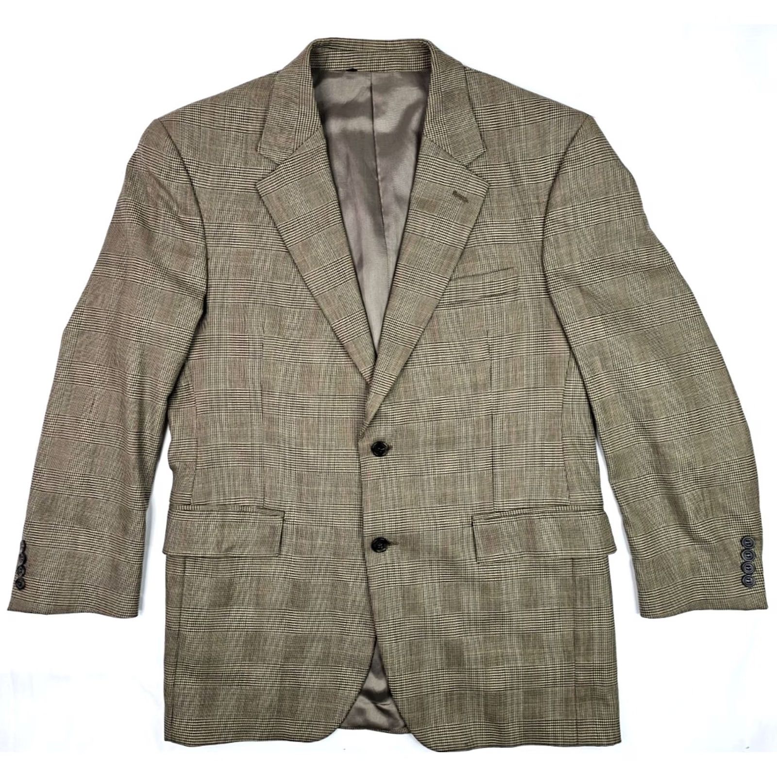 Jos. A. Bank VINTAGE Jos A Bank Glen Check Plaid 100% Wool Suit Jacket 41R Pants 35R Beige Men 2 Piece Formal Business Glen Check Wool Suit Mens Size 42R - 2 Thumbnail