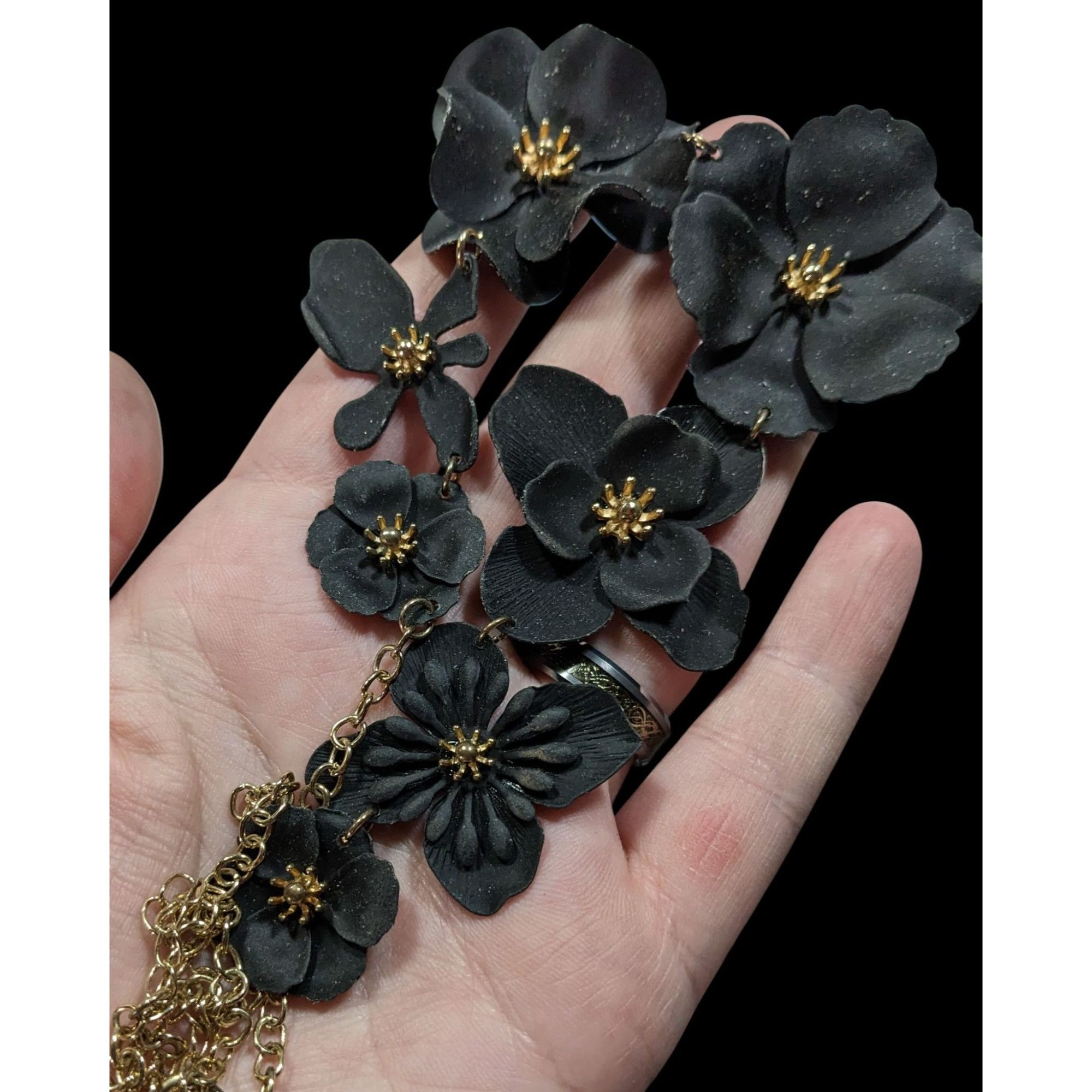 Other Whimsygoth Floral Black And Gold Tone Statement Necklace Size ONE SIZE - 3 Thumbnail