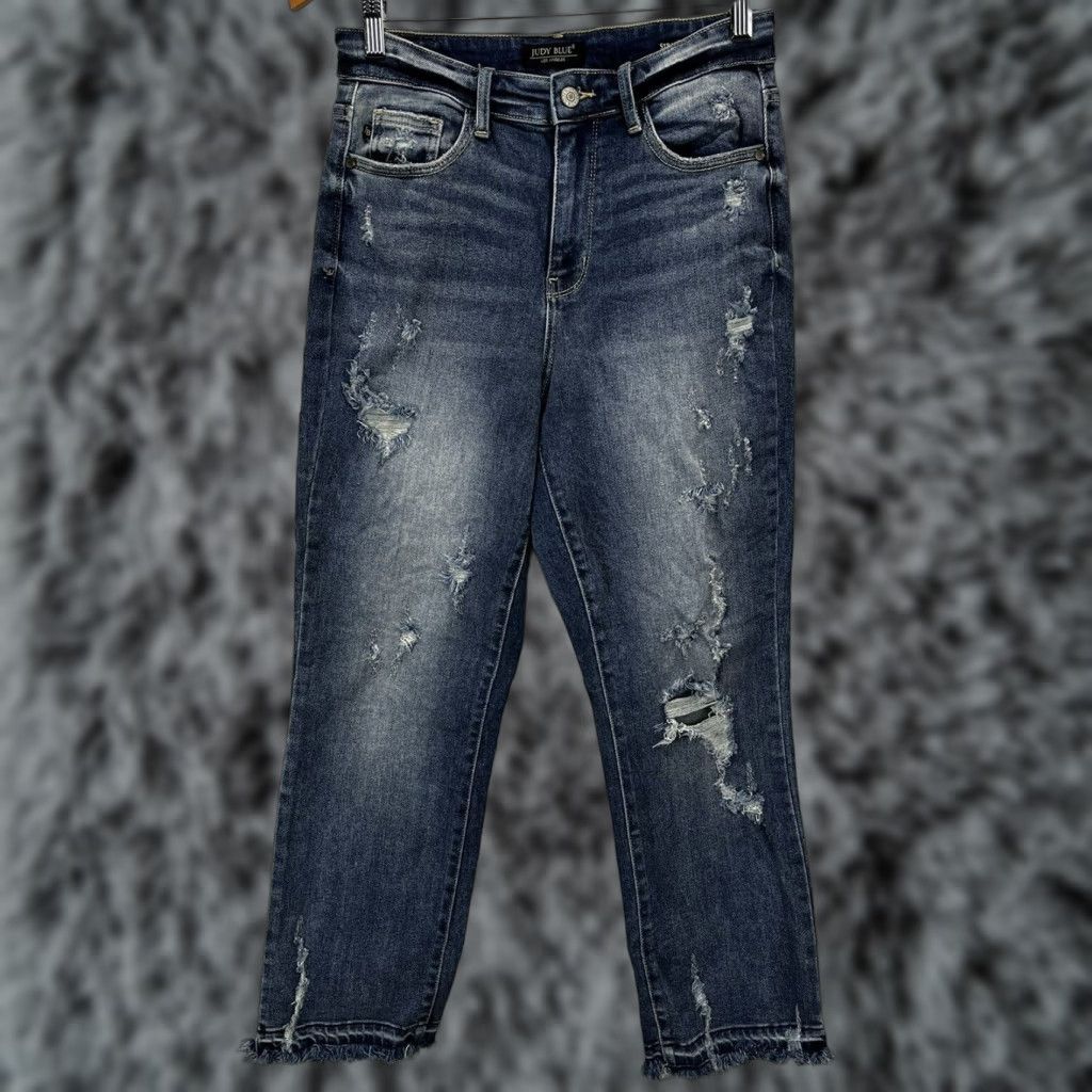 Vintage Judy Blue high rise Released Hem Jeans Sz 5 27 VGUC Distressed Womens Straight Size 27" / US 4 / IT 40 - 1 Thumbnail