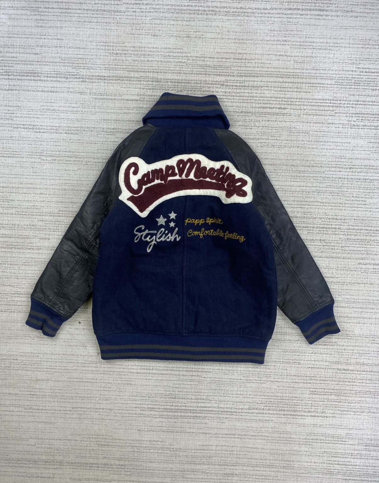 Japanese Brand × Vintage Vintage 90s Papp Leather Sleeve Varsity Jacket For Kids Size US XXS / EU 40 - 1 Thumbnail