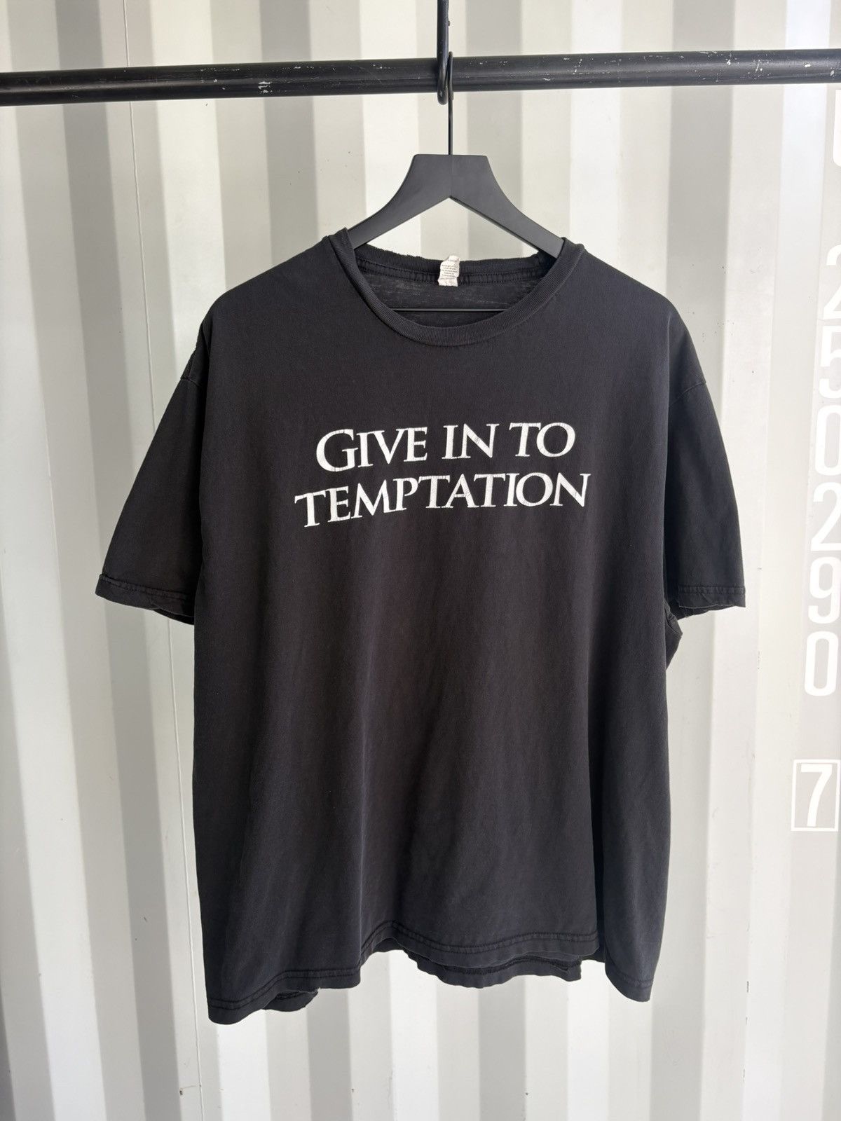 Vintage Vintage 90s Give into Temptation Shirt Thrashed Faded GRUNGE Size US XXL / EU 58 / 5 - 1 Thumbnail