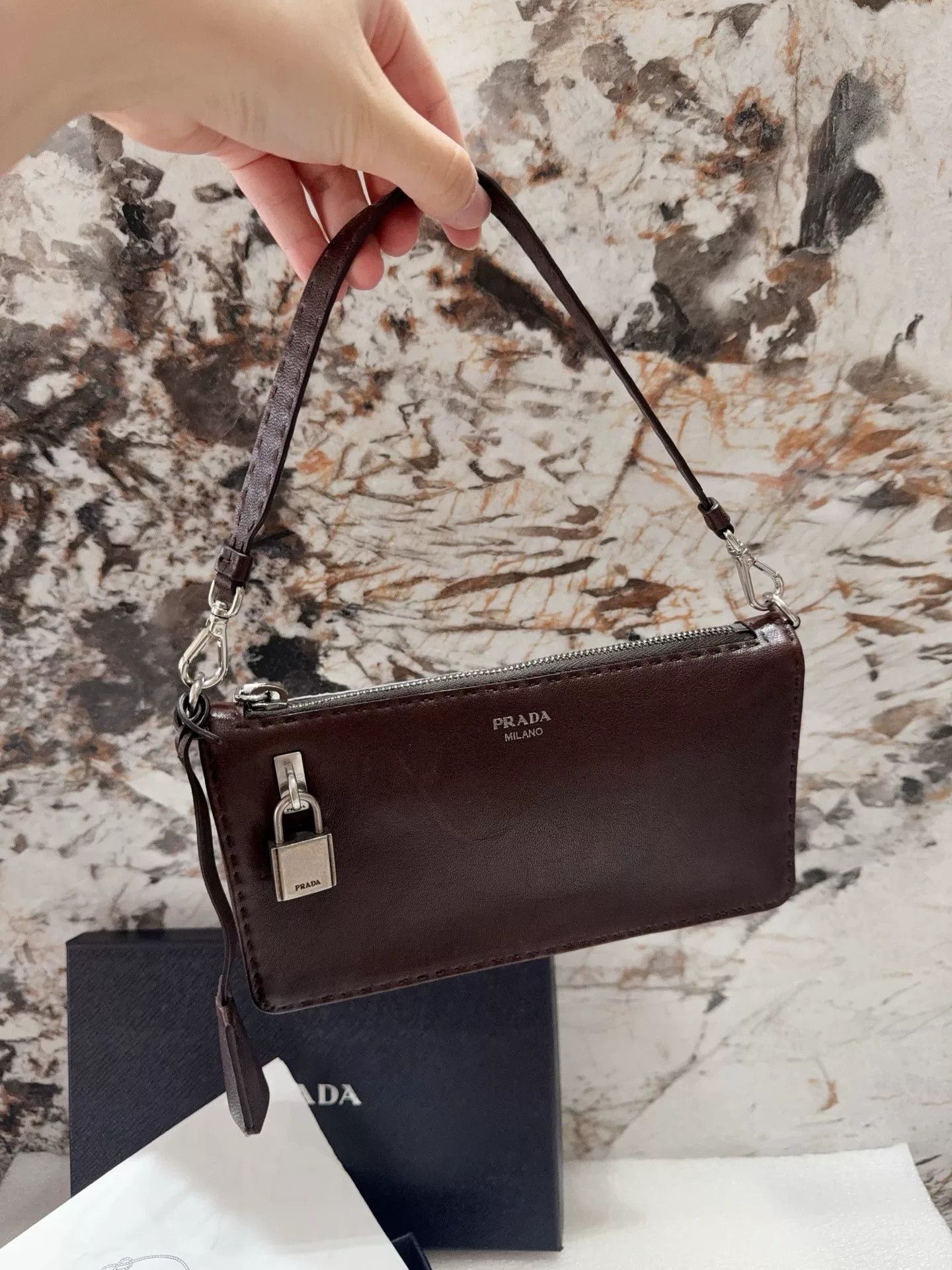 Prada Prada Brown Zip Clutch Handbag Size ONE SIZE - 2 Thumbnail