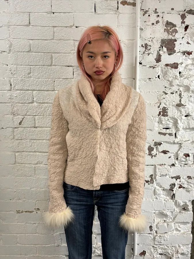 Roberto Cavalli Roberto Cavalli Class Beige Wool Mohair Cropped Cardigan Size M / US 6-8 / IT 42-44 - 2 Thumbnail