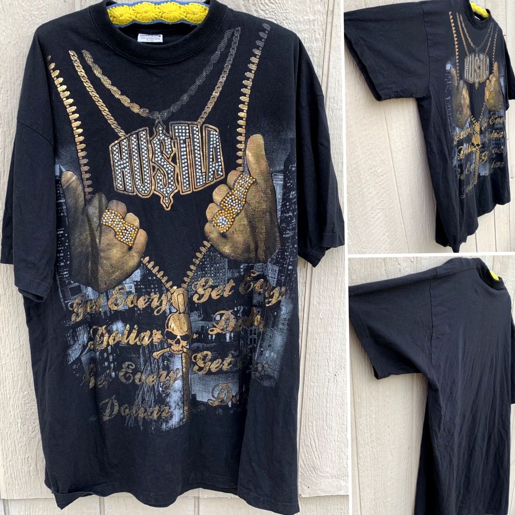 Vintage Hustla Get Every Dollar T-Shirt Hip Hop Pro Power 3XL Black Cotton Men Short Sleeve Crew Neck Vintage Big & Tall Size US XXL / EU 58 / 5 - 2 Thumbnail