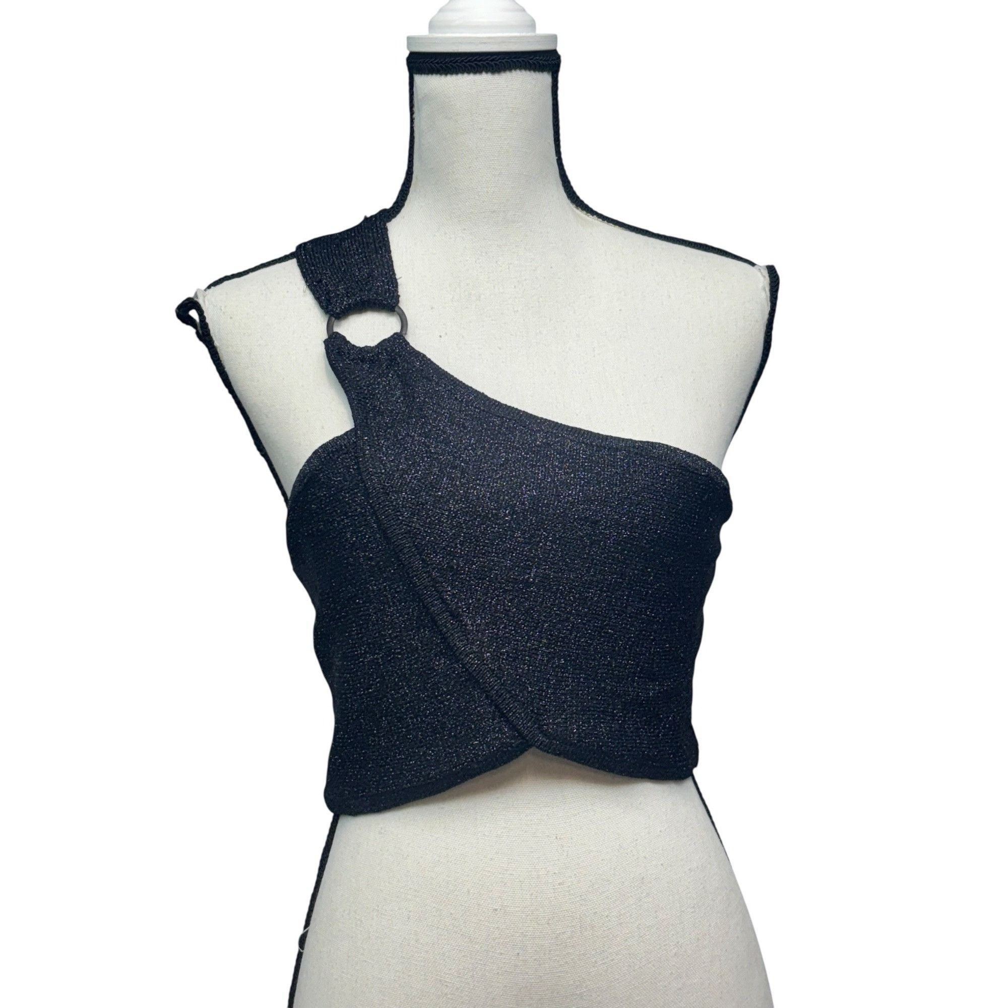 Diane von Furstenberg House of Harlow 1960 Black Metallic Knit Lurex Crop Top, Bla Size M / US 6-8 / IT 42-44 - 4 Thumbnail