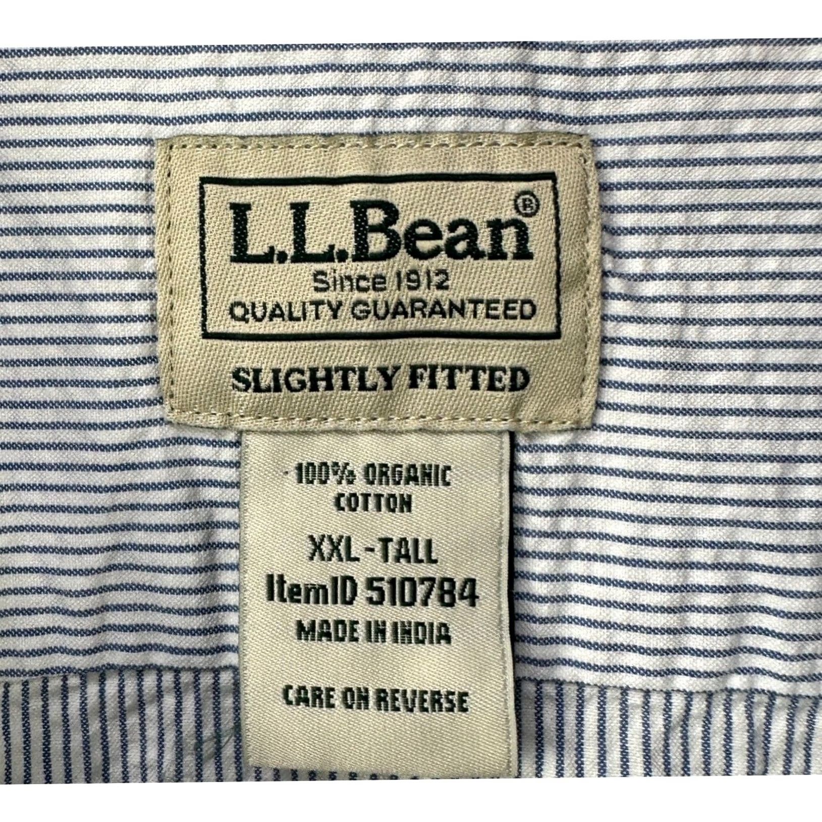 Vintage L.L. Bean Organic Cotton Shirt Seersucker Mens 2XL Tall Blue Striped Button Up Size US XXL / EU 58 / 5 - 4 Thumbnail