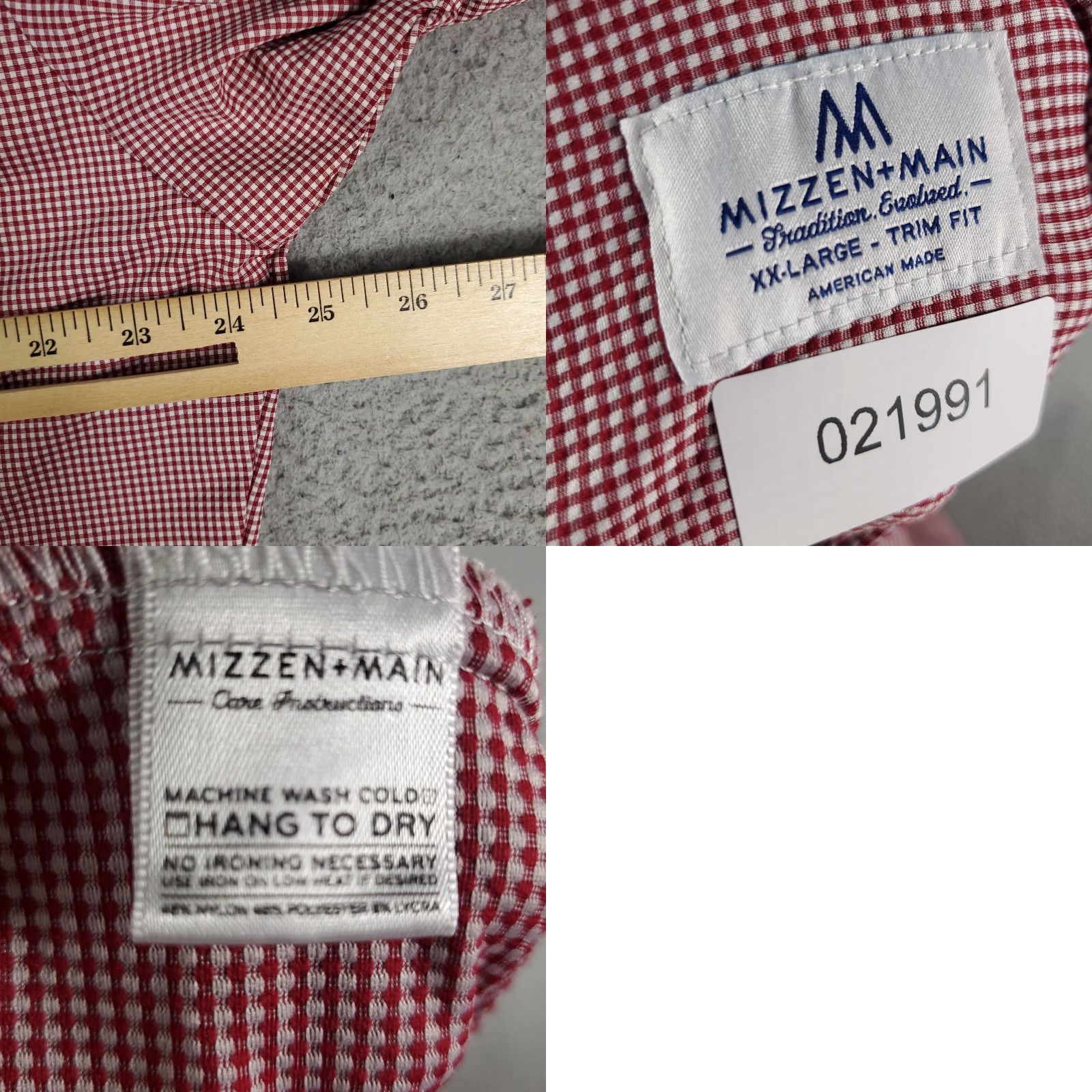 Mizzen+Main Mizzen+Main Shirt Mens 2XL Red Check Stretch Casual Button Up Long Sleeve Size US XXL / EU 58 / 5 - 8 Thumbnail