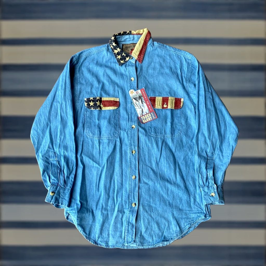 Faded Glory VINTAGE Faded Glory USA Flag Chambray Long Sleeve Shirt Small NWT Mens Shirt Size US M / EU 48-50 / 2 - 1 Thumbnail