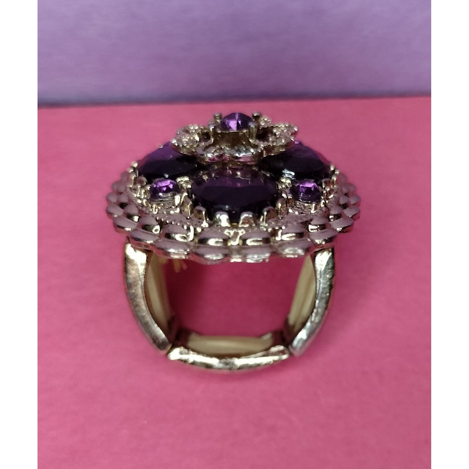 Vintage Purple Amethyst Cocktail Ring Stretch Band 1 Size Jewelry Bo Size ONE SIZE - 7 Thumbnail