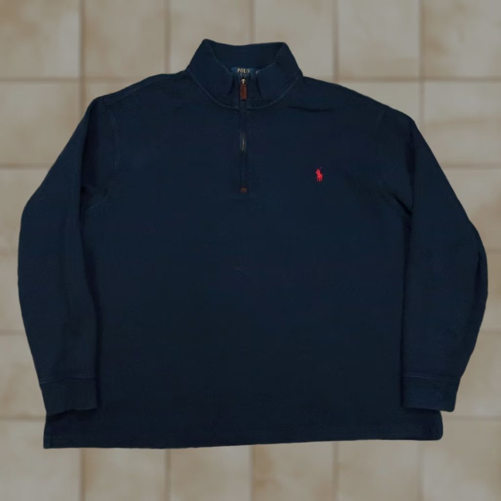 Polo Ralph Lauren VINTAGE Polo Ralph Lauren Sweater Mens 2XL Blue 1/4 Zip Pullover Mock Neck Jumper Knit Satin? Size US XXL / EU 58 / 5 - 1 Thumbnail