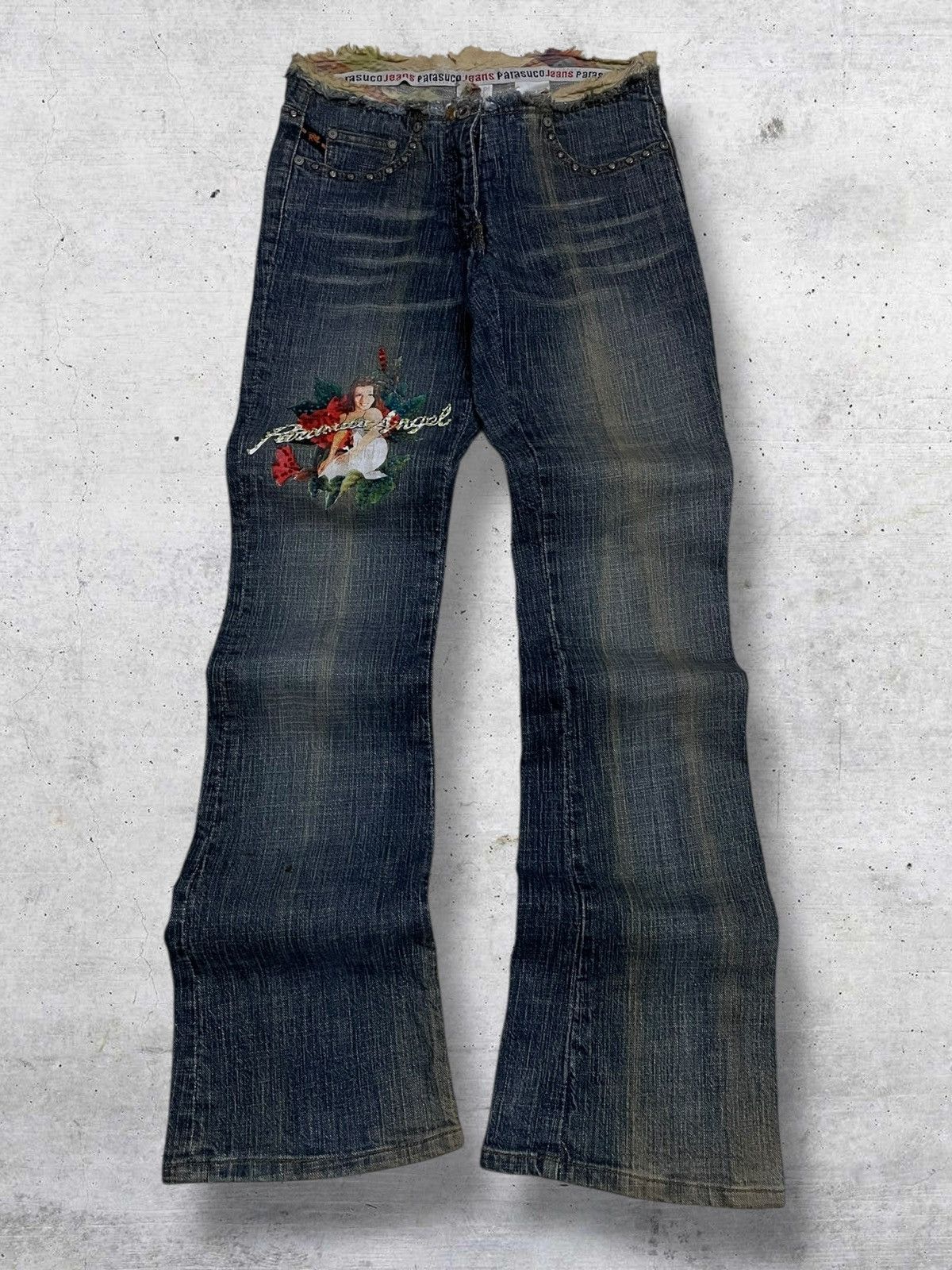 Japanese Brand VINTAGE PARASUCCO ANGEL 1990S ART WOMAN FLARED CUT DENIM Size US 28 / EU 44 - 1 Thumbnail