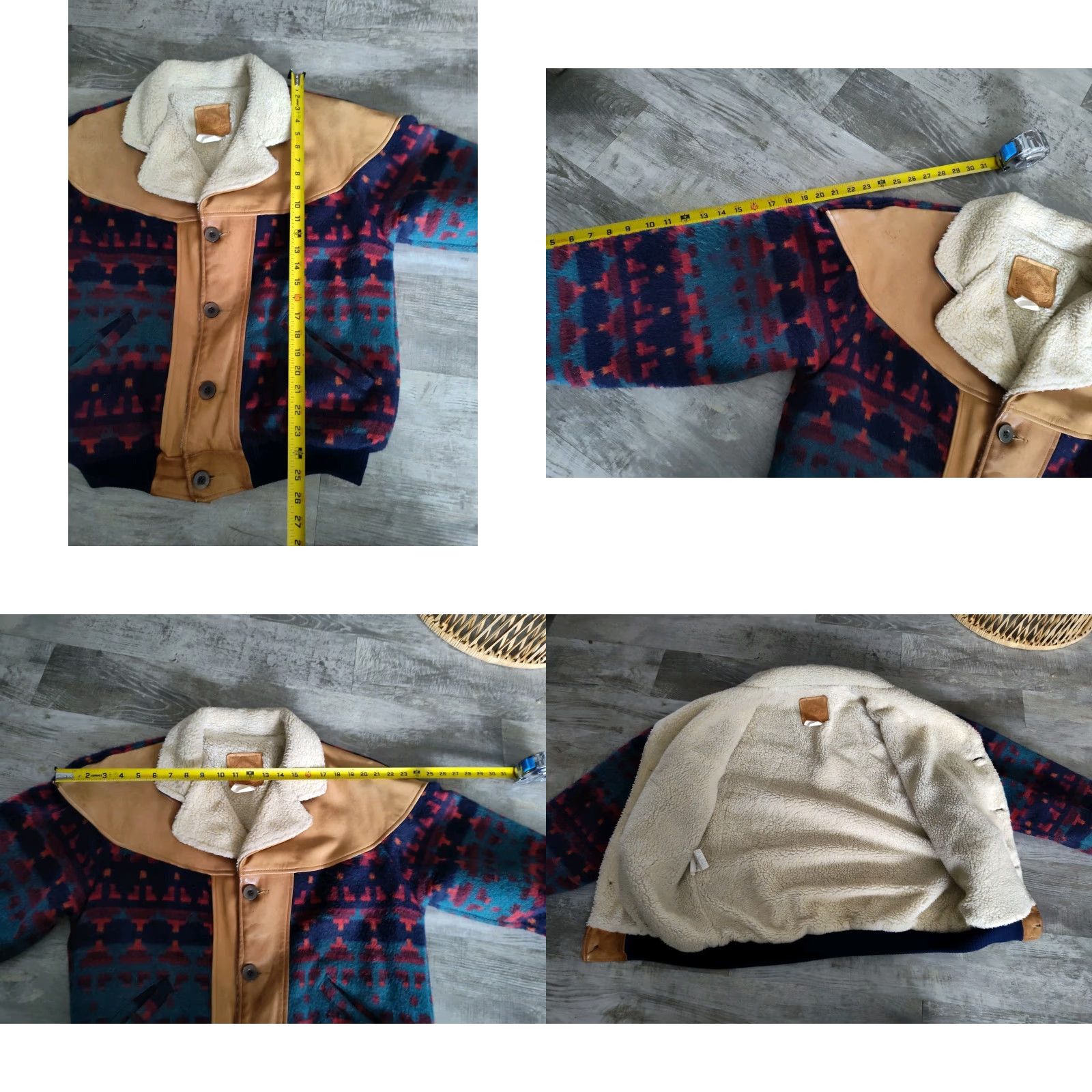 CO VINTAGE Mid-west Garment Co Aztec Leather Wool Blend Sherpa Bomber Jacket Womens Size M / US 6-8 / IT 42-44 - 9 Thumbnail