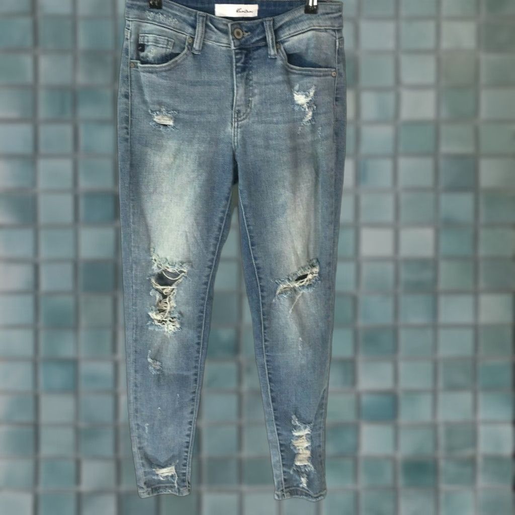Vintage Kancan Jeans 5/26 Blue Skinny Distressed Flat Front Casual Womens Size 27" / US 4 / IT 40 - 1 Thumbnail