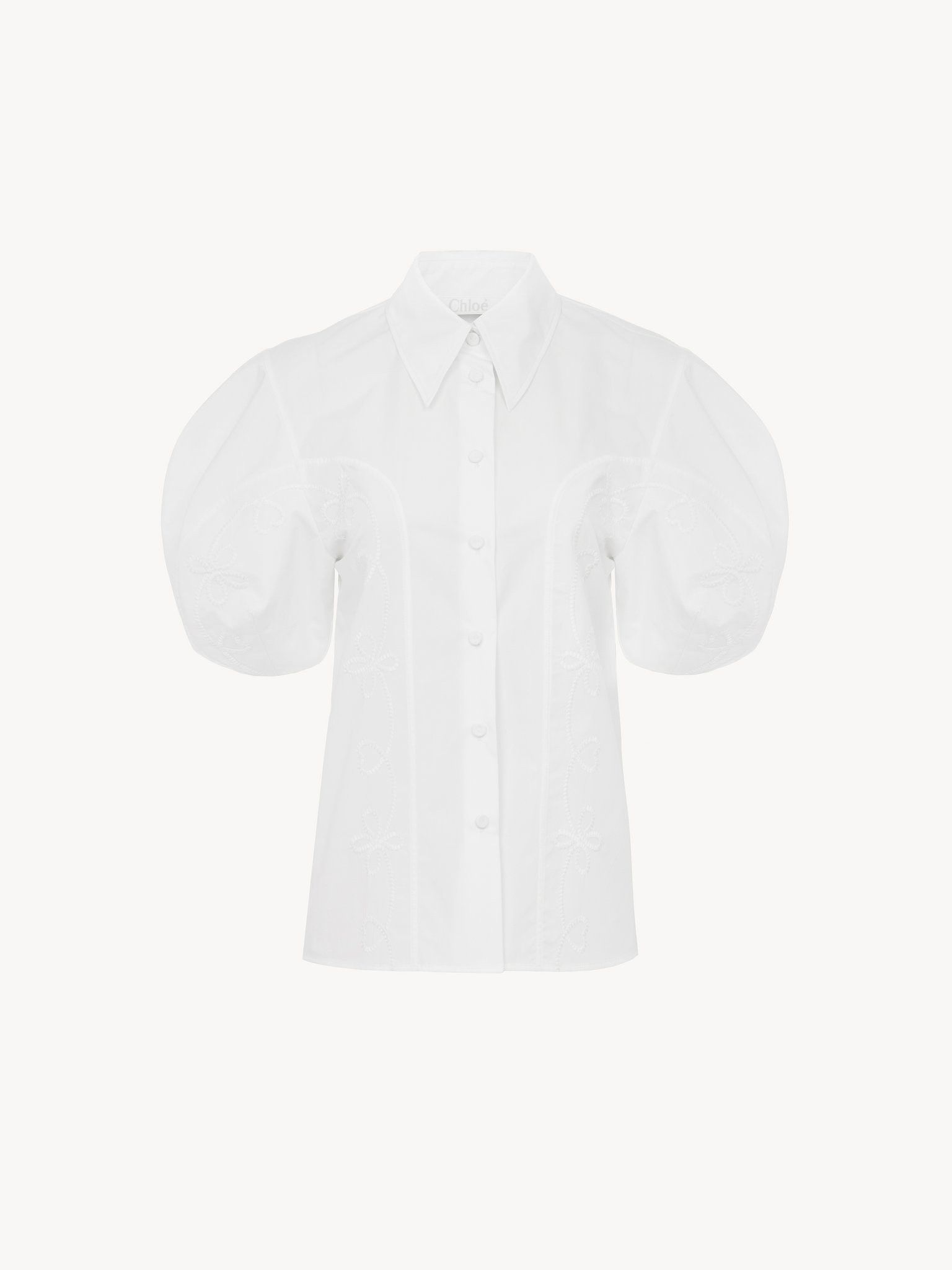 oc11z0525 Embroidered Balloon-Sleeve Shirt in White