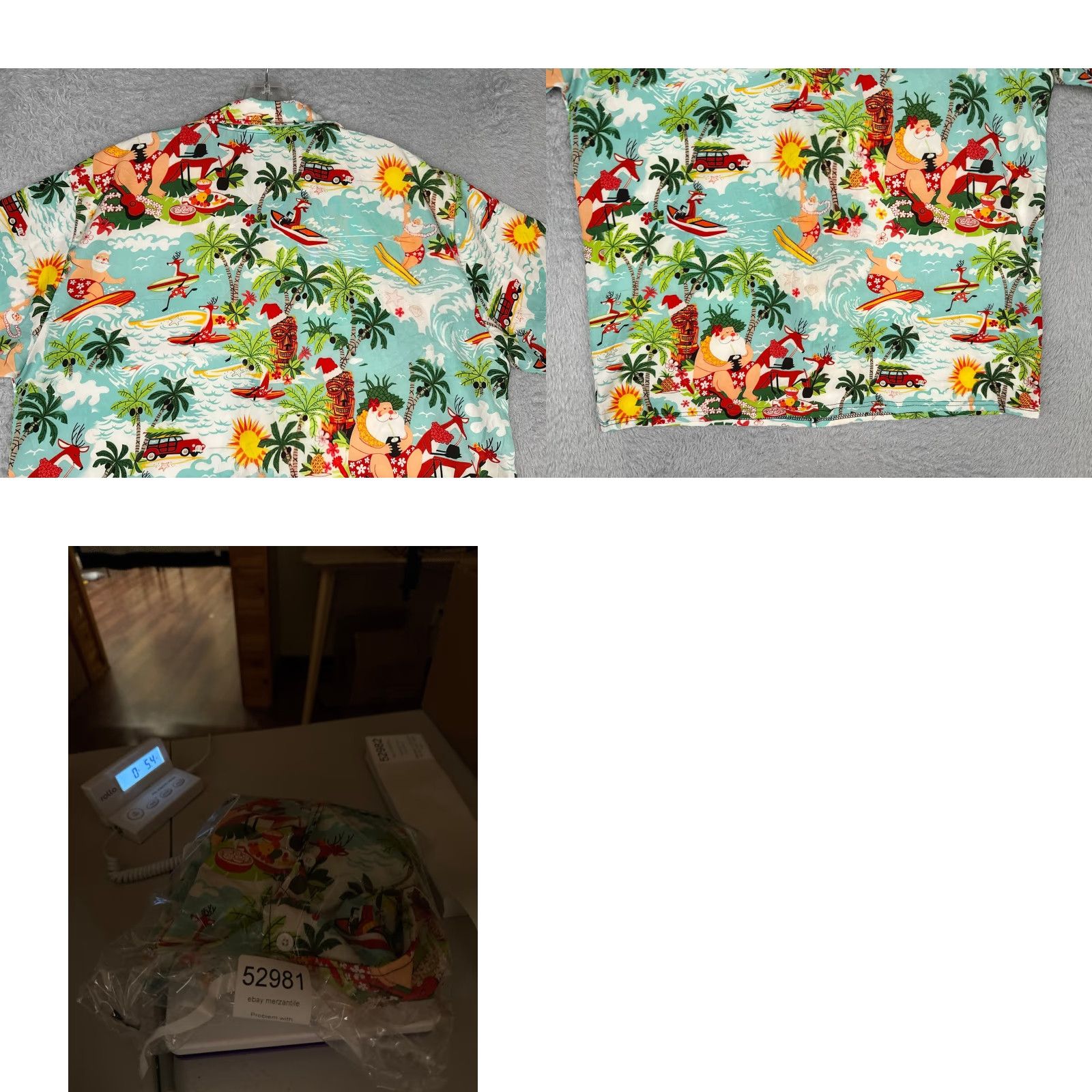 Vintage Hawaiian Christmas Shirt Adult Medium Blue Santa Reindeer Surf Palm Polyester Graphic Print Size US M / EU 48-50 / 2 - 9 Thumbnail
