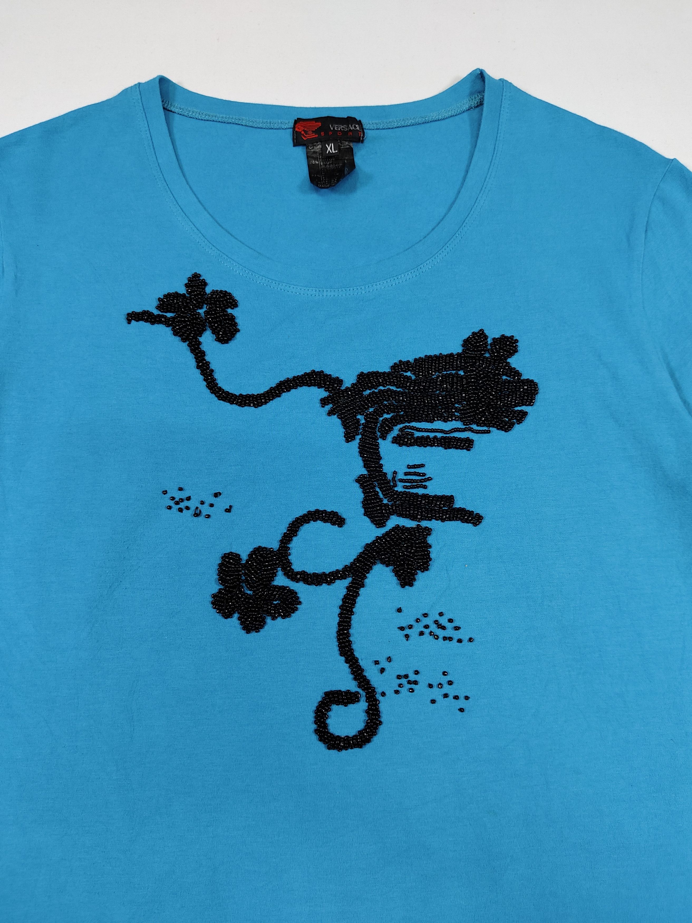 Versace 00s Versace Sport- Beaded Medusa Graphic Fitted Tshirt Size XL / US 12-14 / IT 48-50 - 2 Thumbnail