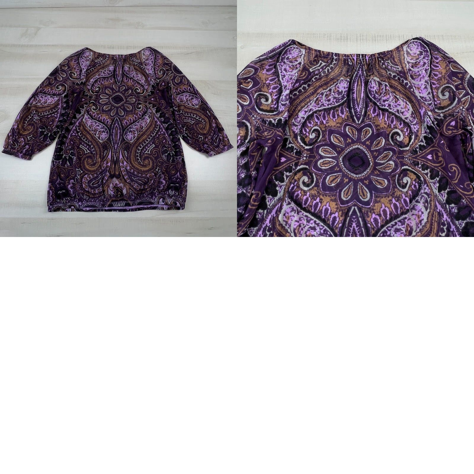 Vintage INC International Concepts Womens Blouse Small Purple Chiffon Beaded V Neck Elastic Waist Top Size S / US 4 / IT 40 - 8 Thumbnail
