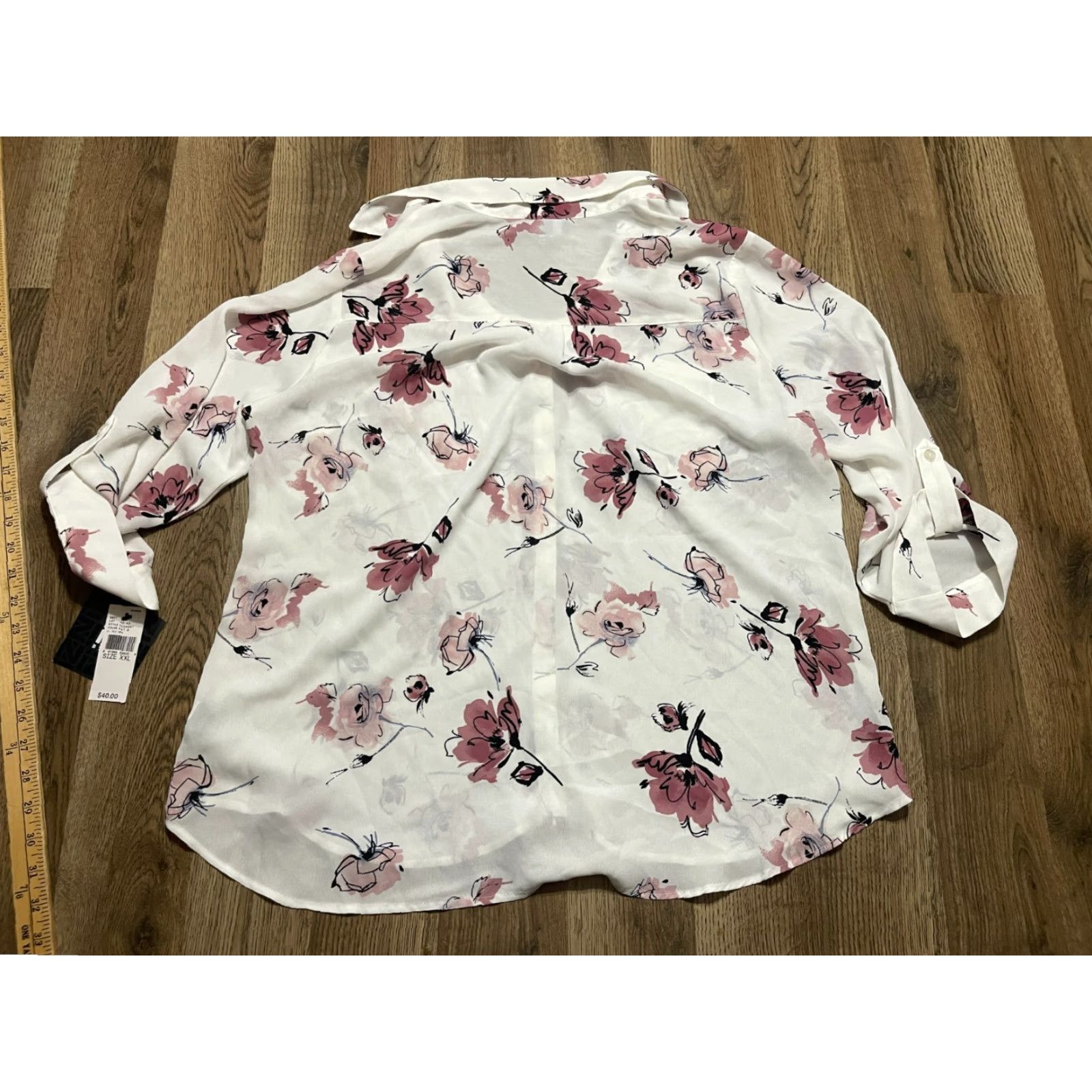 Vintage Iz Byer Blouse Womens XXL White Pink Floral Button Up 3/4 Sleeve NWT Size XXL / US 16-18 / IT 52-54 - 2 Thumbnail