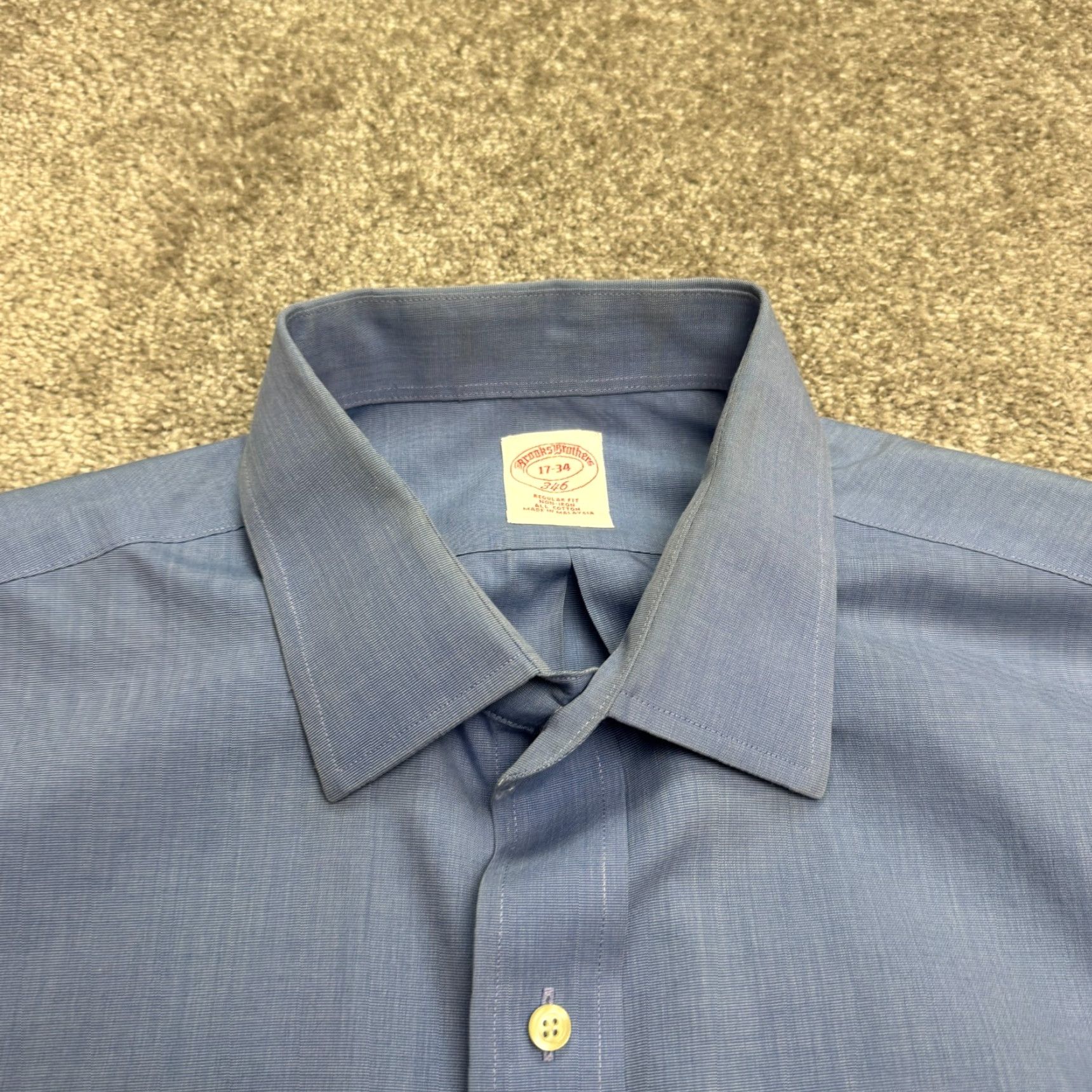Brooks Brothers Brooks Brothers 346 Non-Iron Regular Fit Dress Shirt Mens 17-34 Blue Cotton Work Shirt Size 46R - 5 Thumbnail