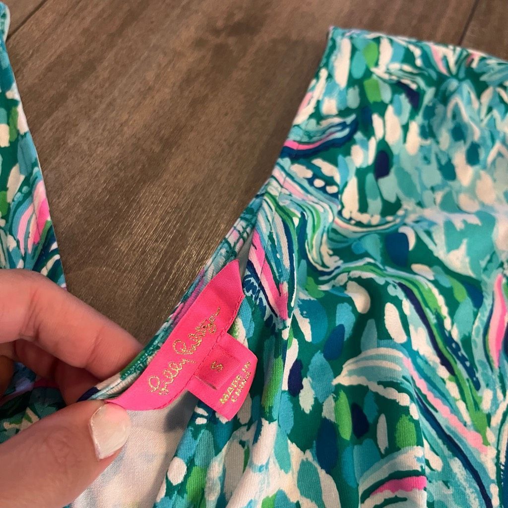Lilly Pulitzer Lilly Pulitzer Womens V-Neck Green/Blue Pattern Jessi Flutte Size S / US 4 / IT 40 - 3 Thumbnail