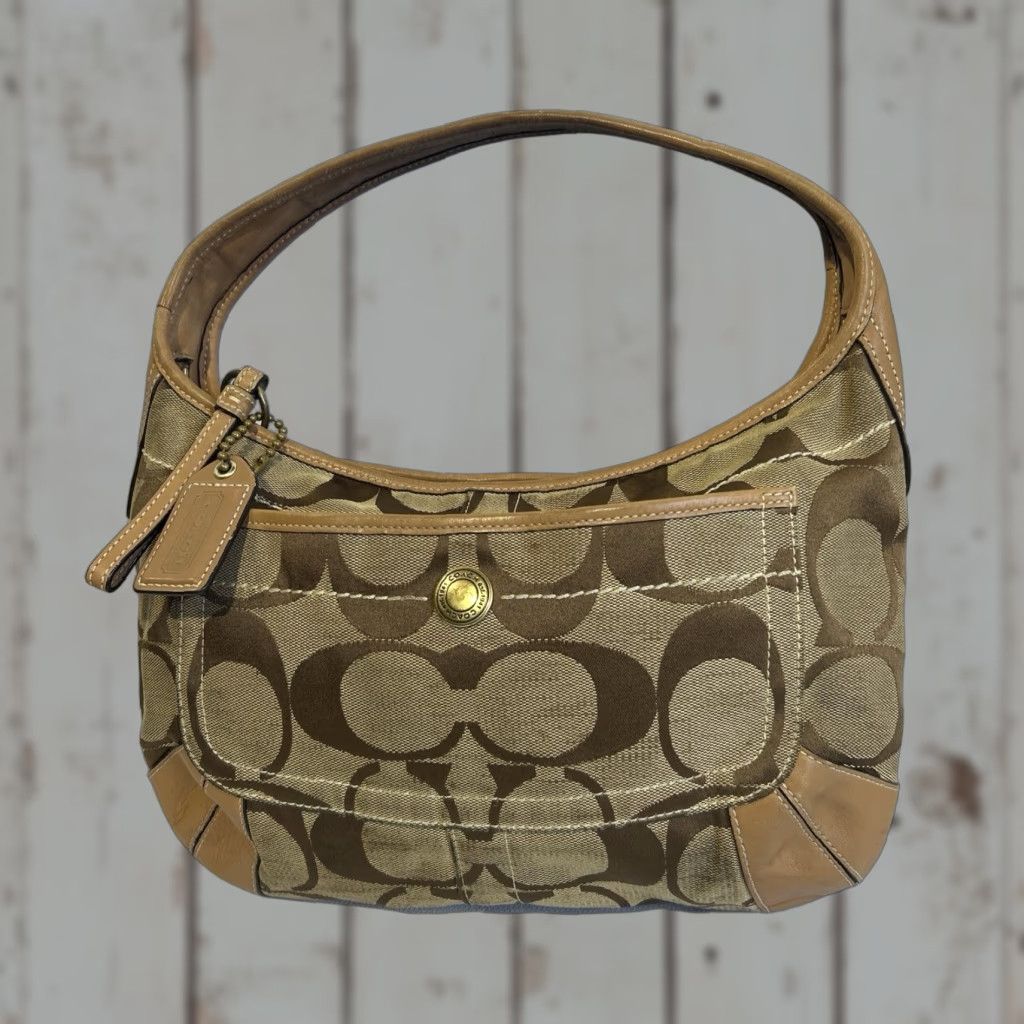 Coach VINTAGE Coach Ergo Signature Hobo Bag Womens Khaki Canvas Leather Trim Medium Tan Brown Hardware Gold Size ONE SIZE - 1 Thumbnail