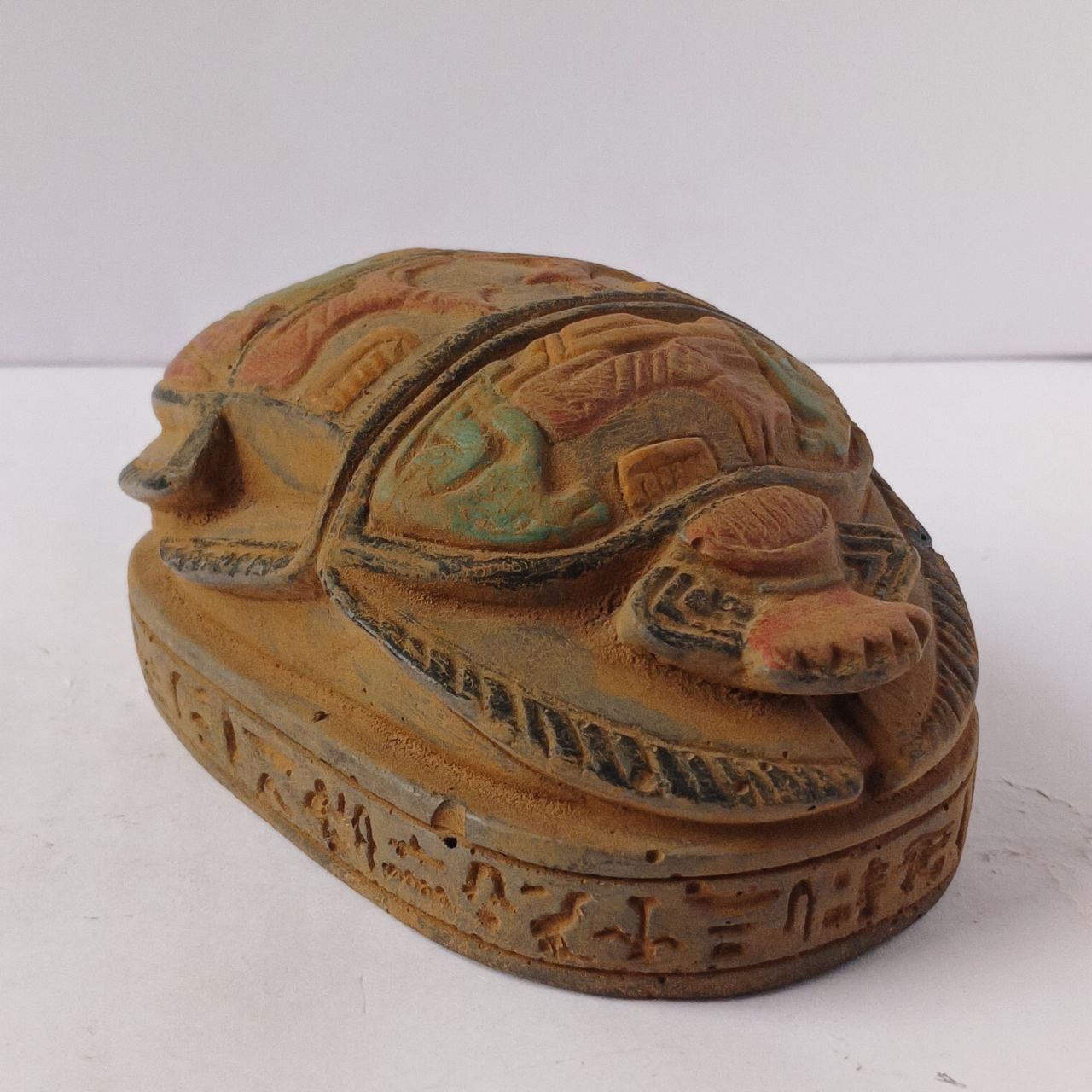 Handmade Large Egyptian Scarab with Hieroglyphs Hand Carved Style Size ONE SIZE - 7 Thumbnail