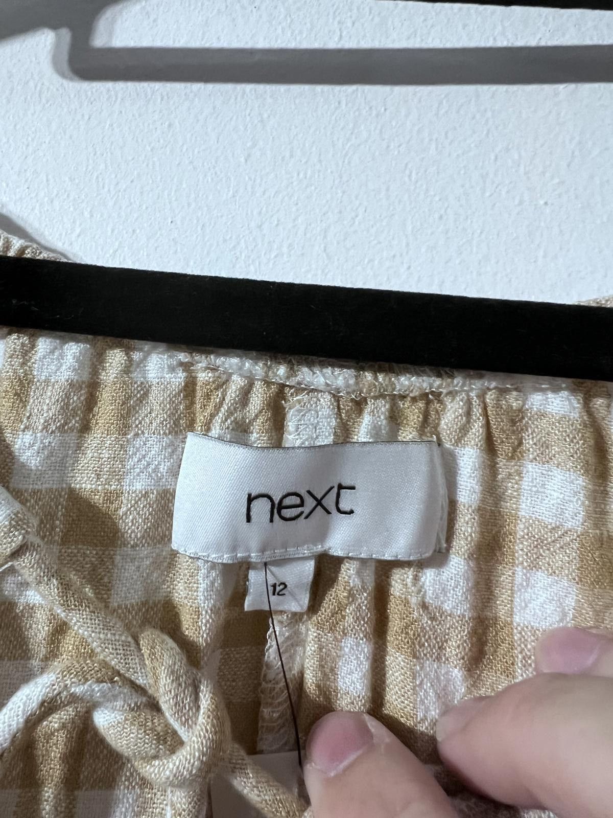 NEXT Next Beige & White Gingham Maxi Dress – Size 12 Size M / US 6-8 / IT 42-44 - 4 Thumbnail