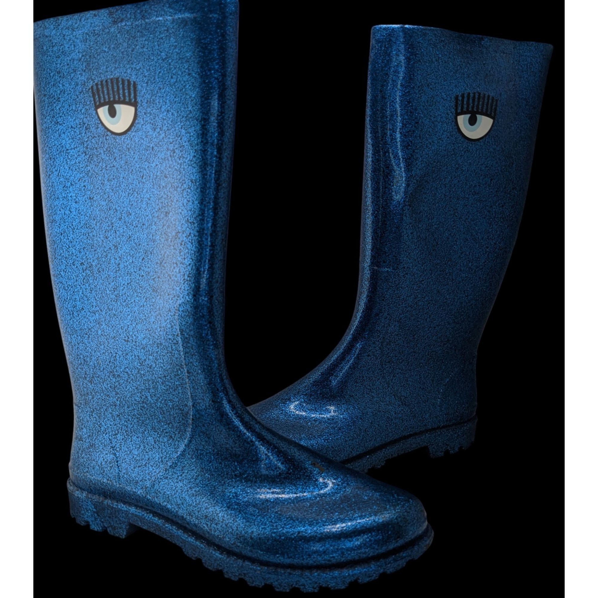 Chiara Ferragni Chiara Ferragni Glitter Blue Rain Boots With Iconic Eye Deta Size US 9 / IT 39 - 1 Thumbnail