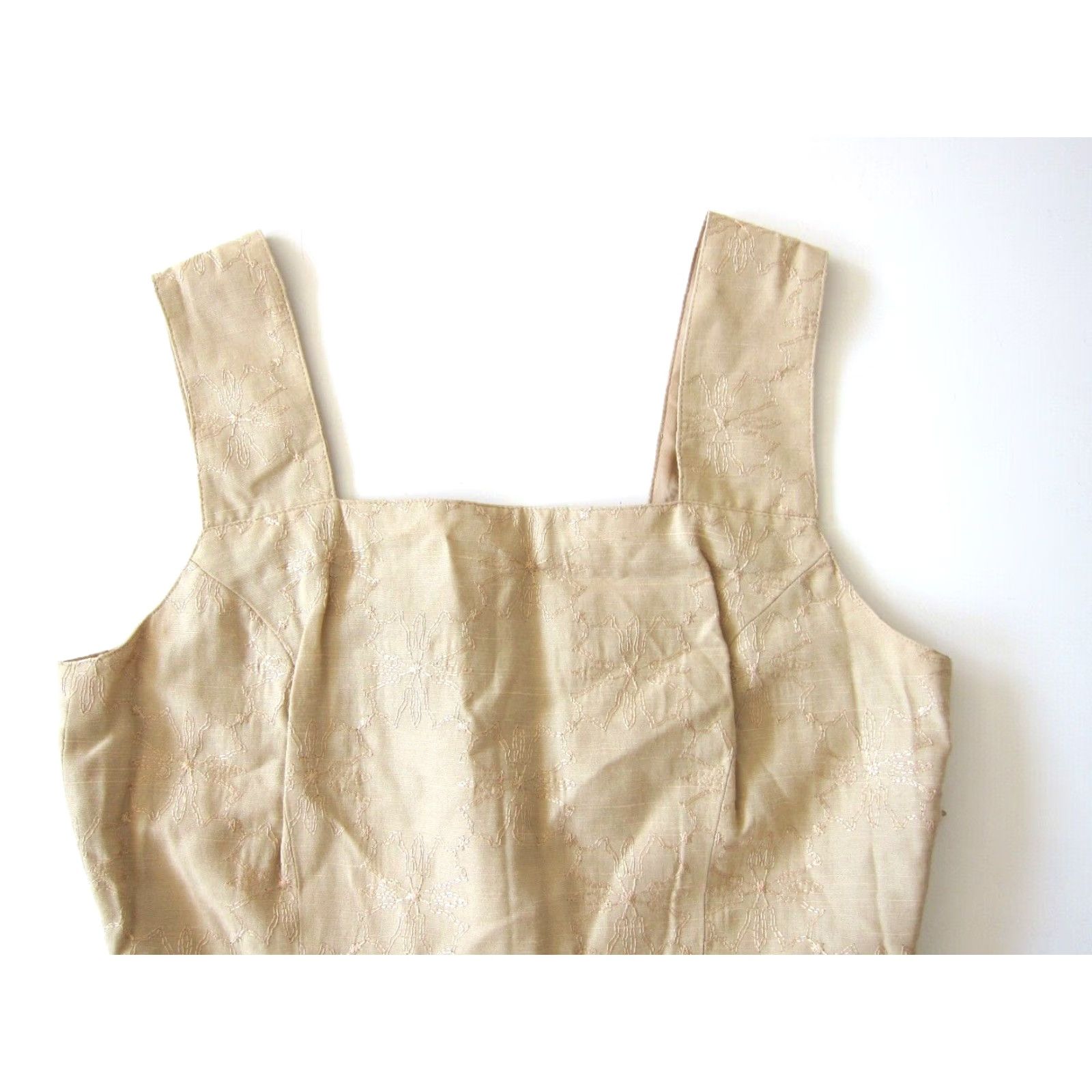 Express VINTAGE Expresso Brown Beige Rayon Embroidered Short Sheath Tank Sun Dress S-M Size 32" / US 10 / IT 46 - 3 Thumbnail