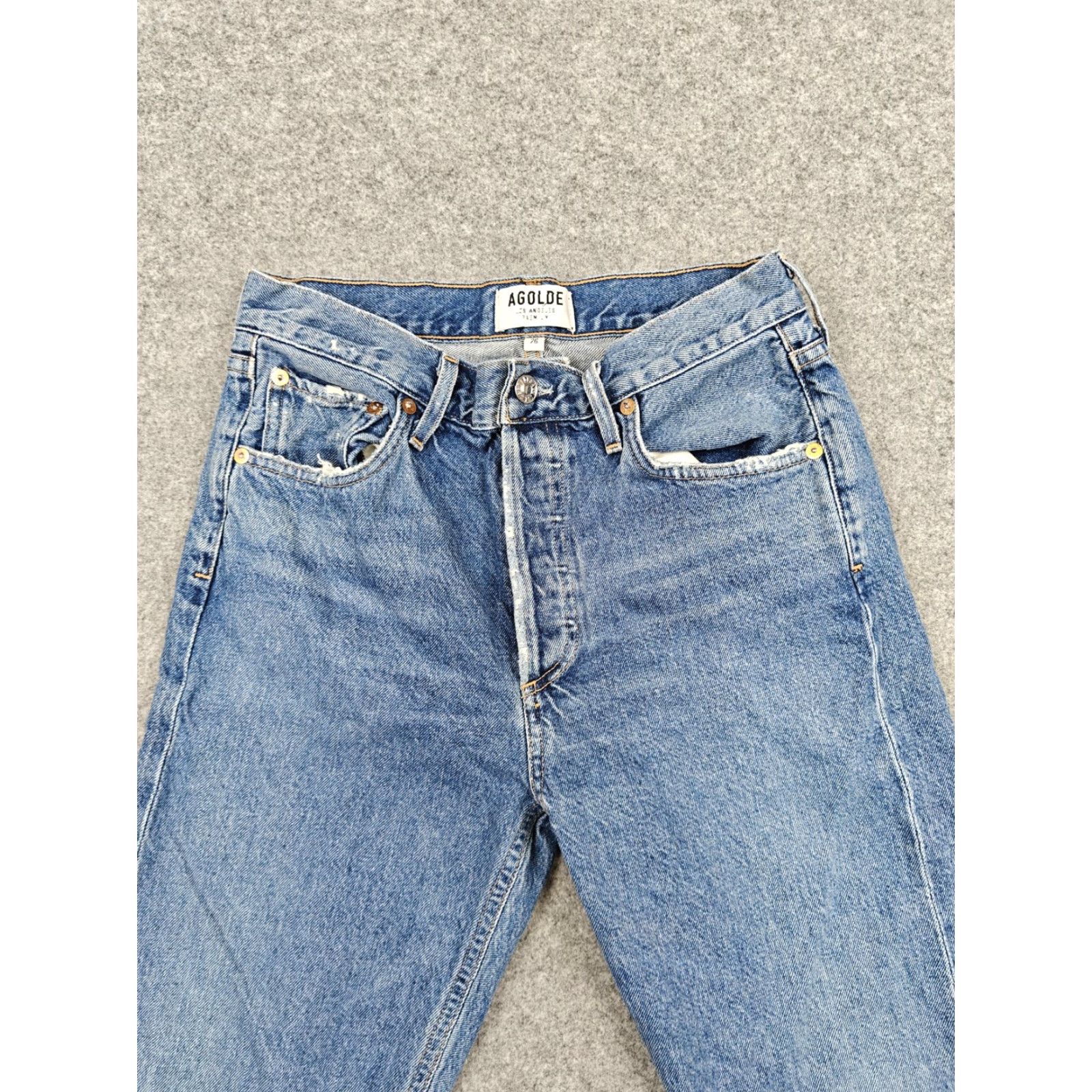 Agolde AGOLDE Jeans Womens 26 Blue High Rise Straight Distressed Button Fly Denim Jeans Size 26" / US 2 / IT 38 - 2 Thumbnail