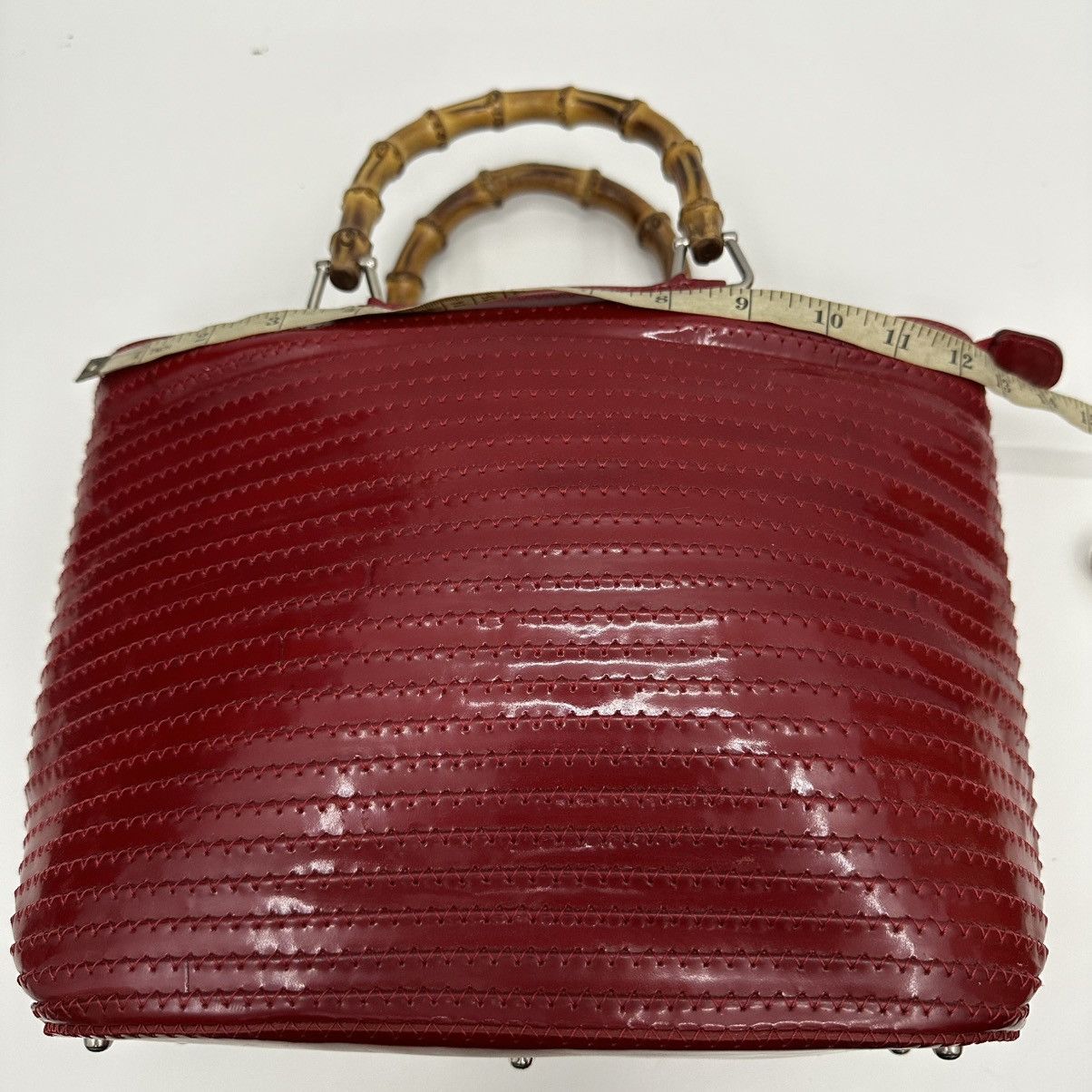 Vintage ‼️YES‼️AUTHENTIC GUCCI BAMBOO 1990s RED PATENT LEATHER HANDBAG Size ONE SIZE - 14 Thumbnail